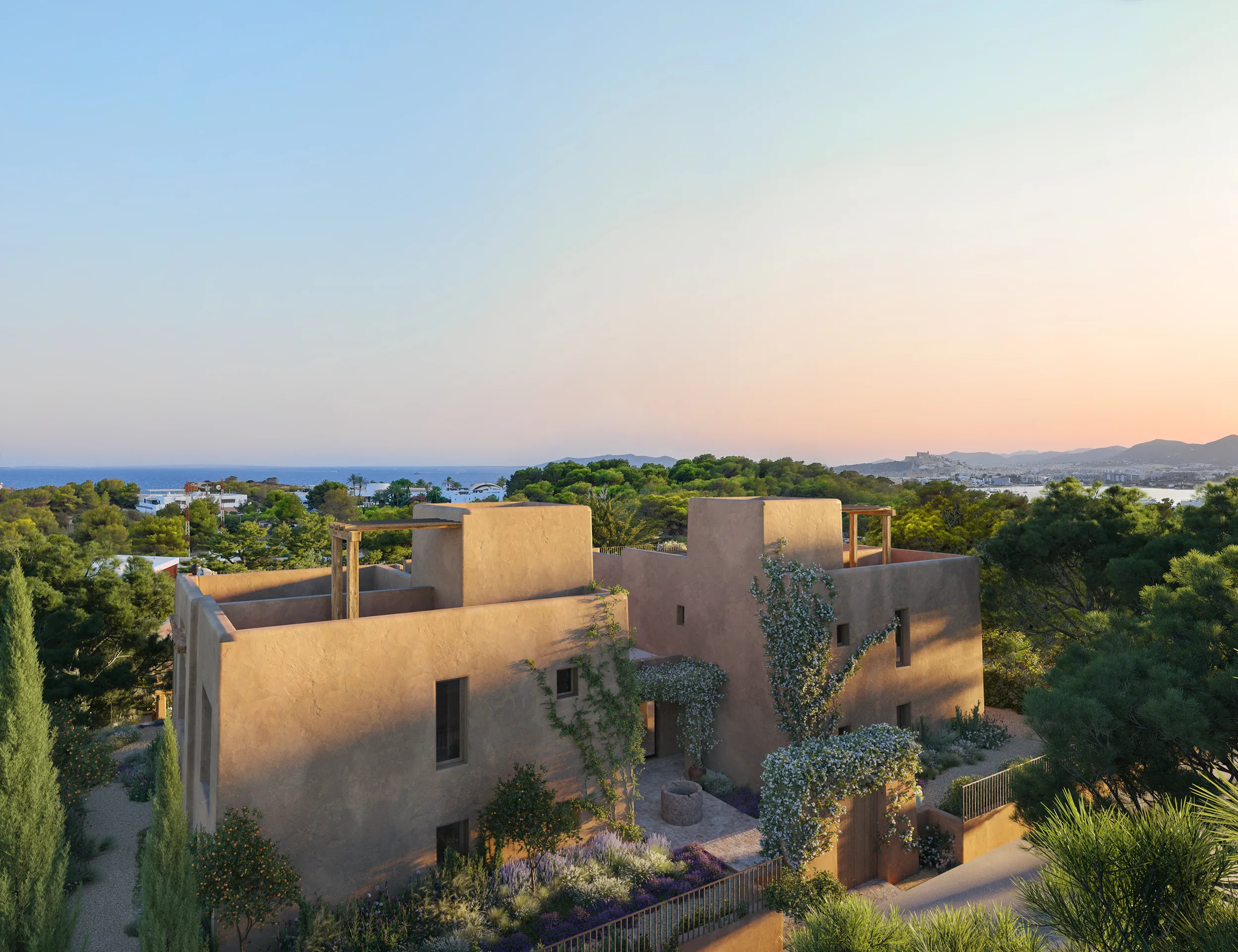 Casa Cap Martinet Ibiza Vista aerea Tour virtual fotorrealista