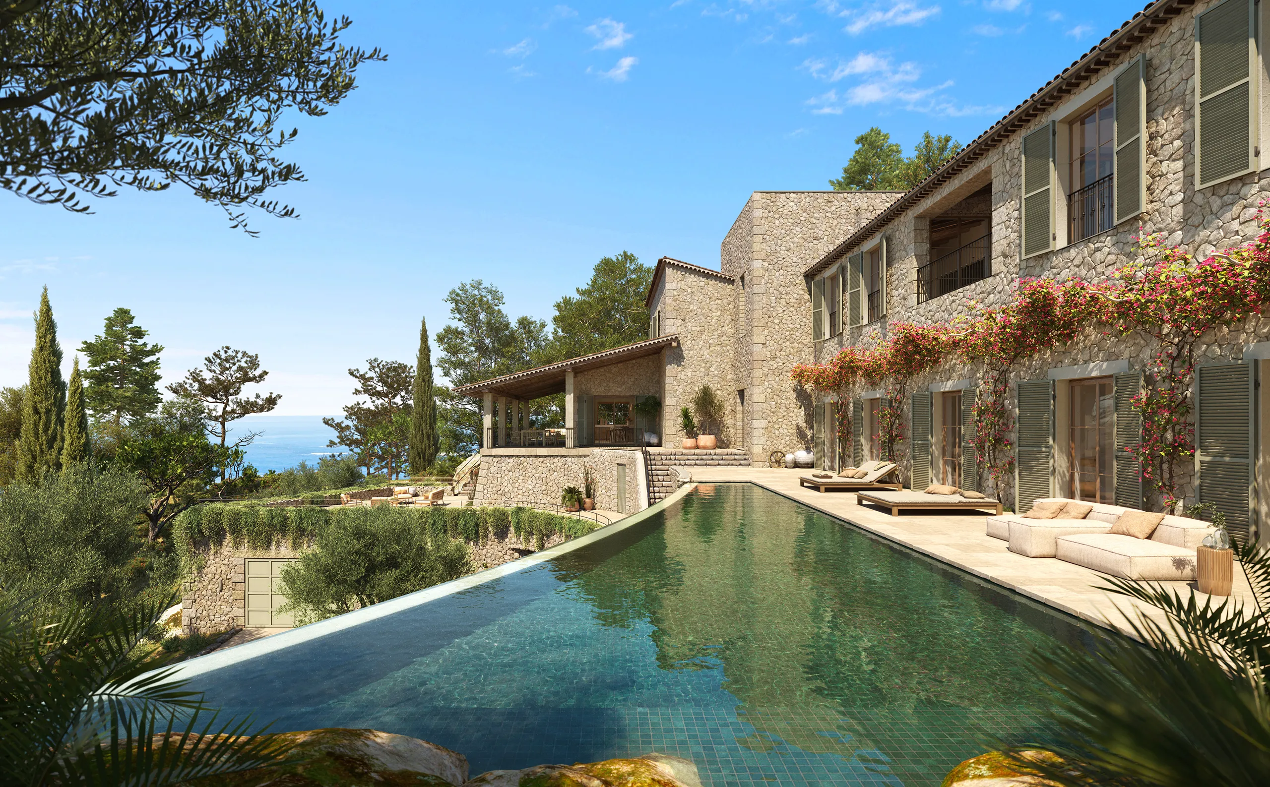 Villa Deia Mallorca Pool hyperrealistic cgi