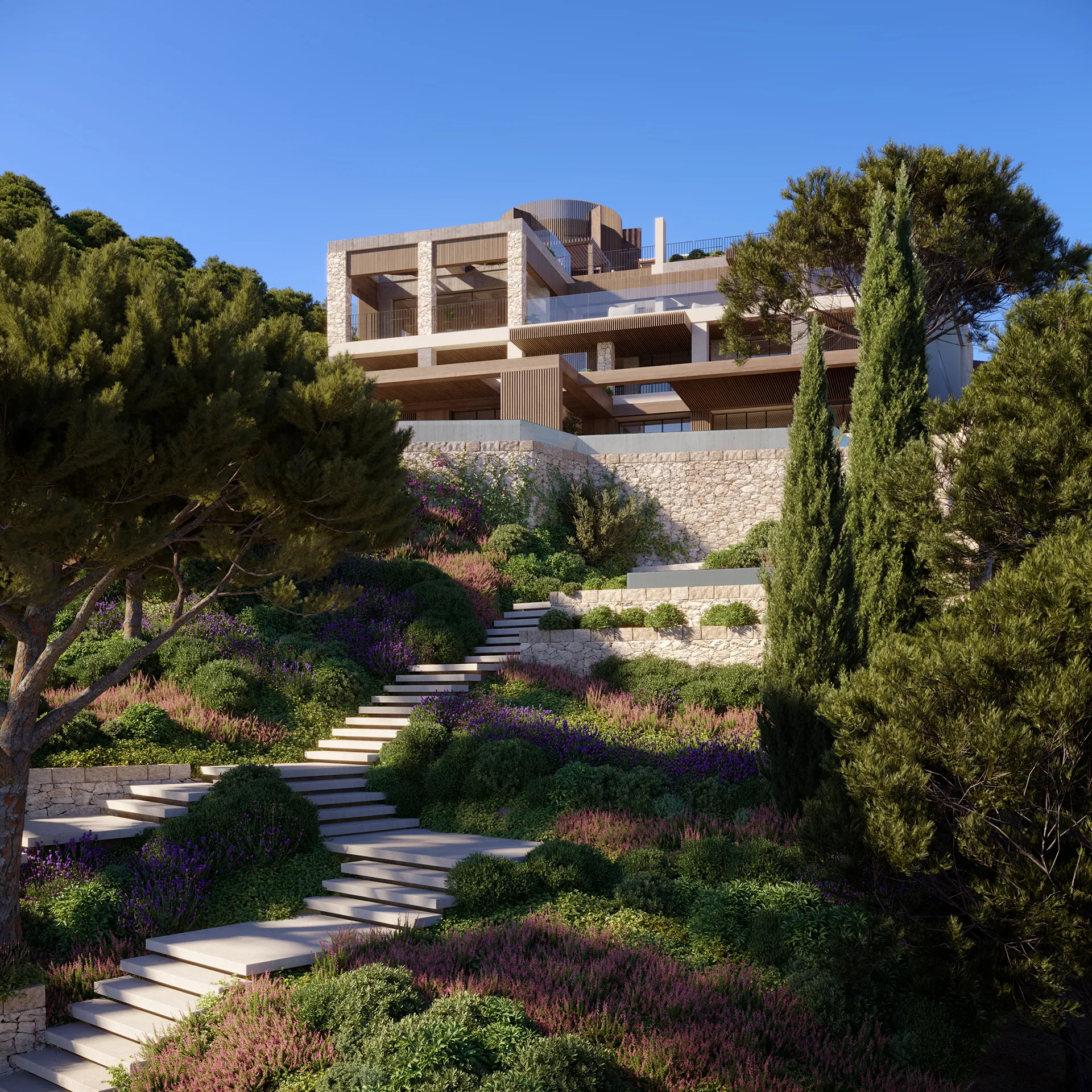 Villa Boat Inlet Andratx Mallorca Fachada render fotorrealista