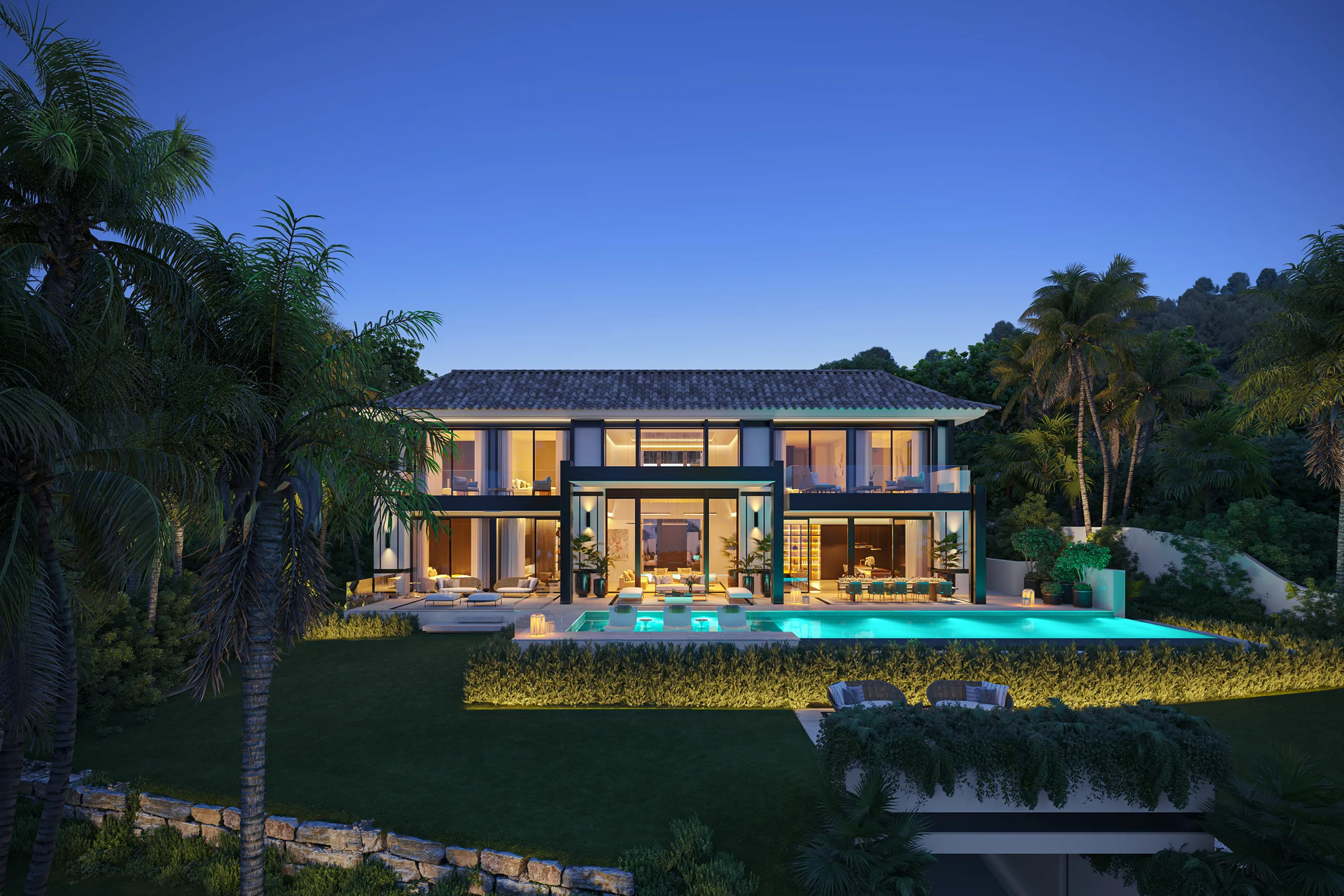 Villa lujo Marbella Vista aerea Renders arquitectura