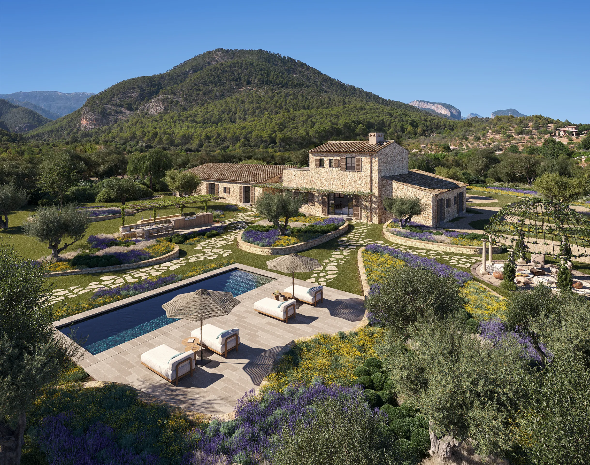 Finca Sta Maria Mallorca Vista aerea 3D Fotorrealismo