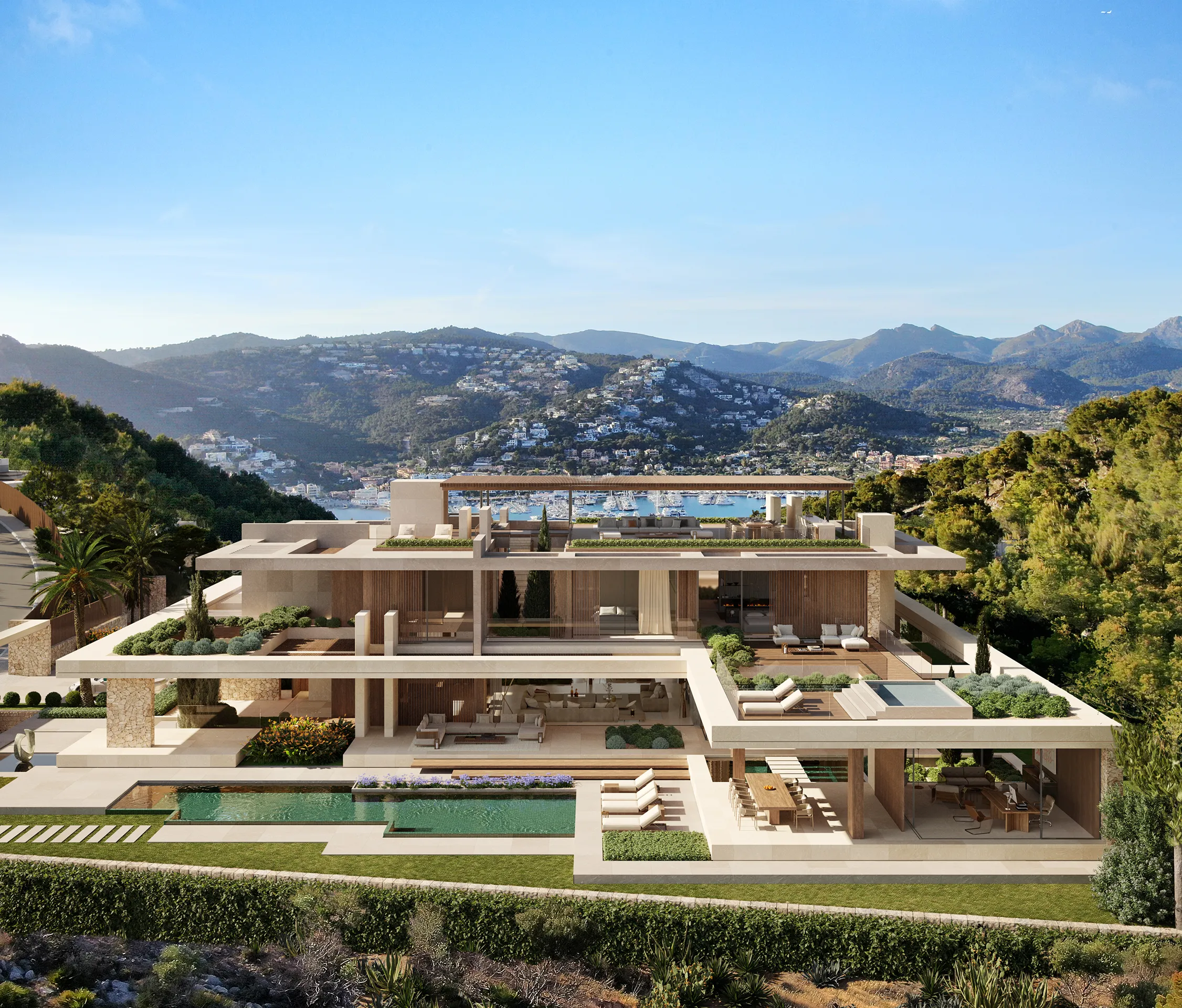 Estate Las Brisas Andratx Mallorca Aerial view photorealistic visualization