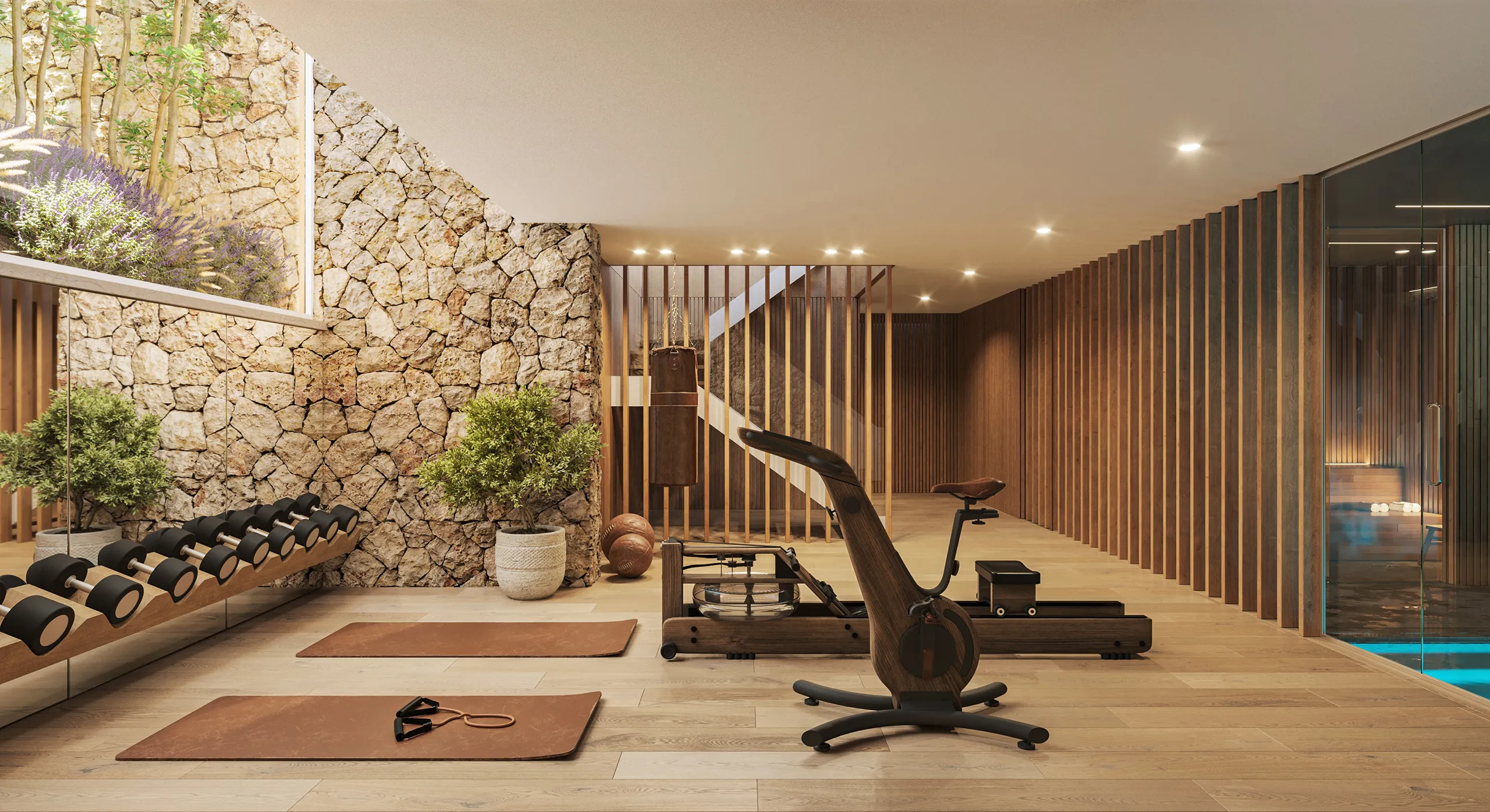 Casa Sitges Barcelona gimnasio Renders fotorrealista