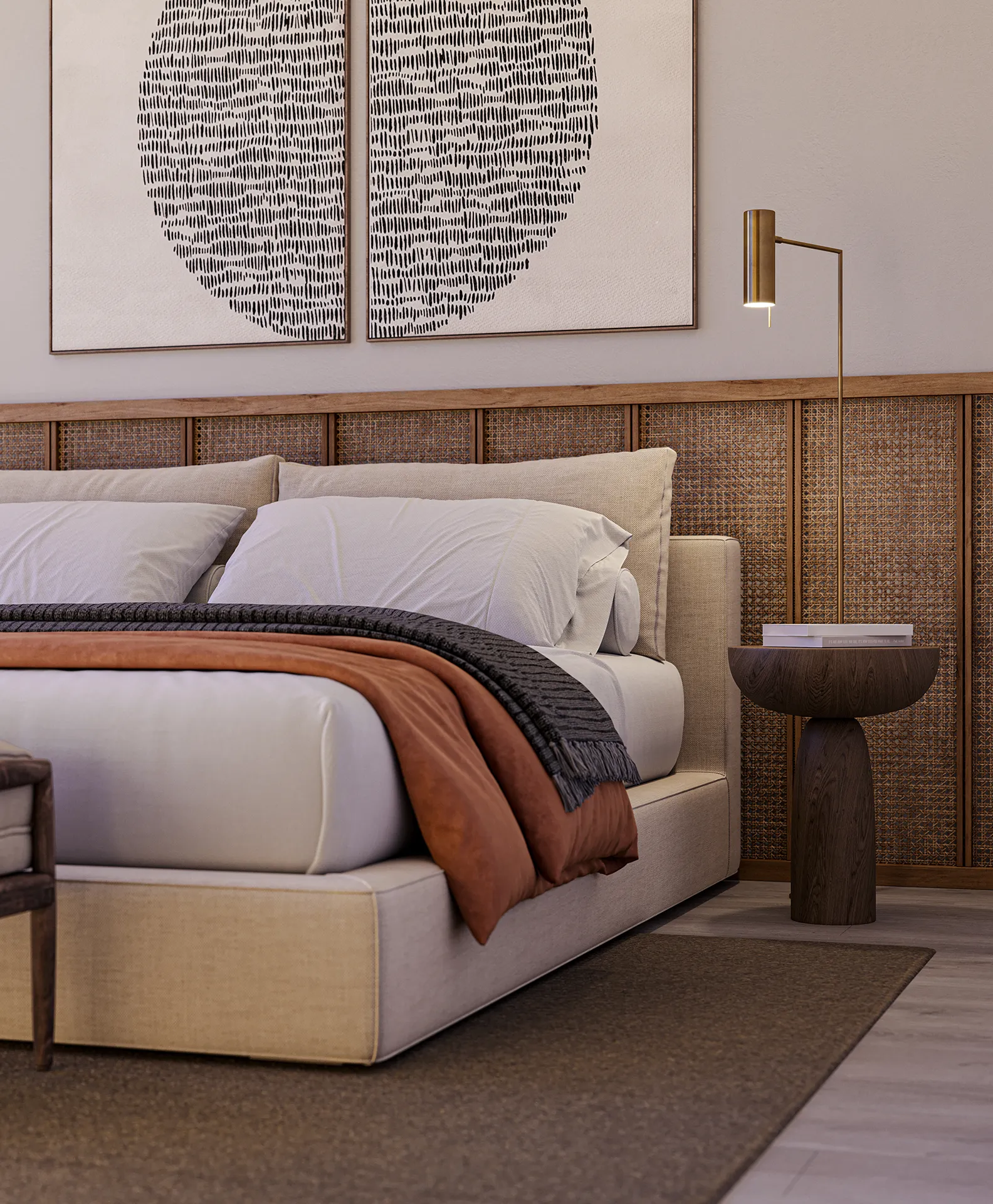 Villa Santanyi Mallorca Dormitorio render fotorrealista