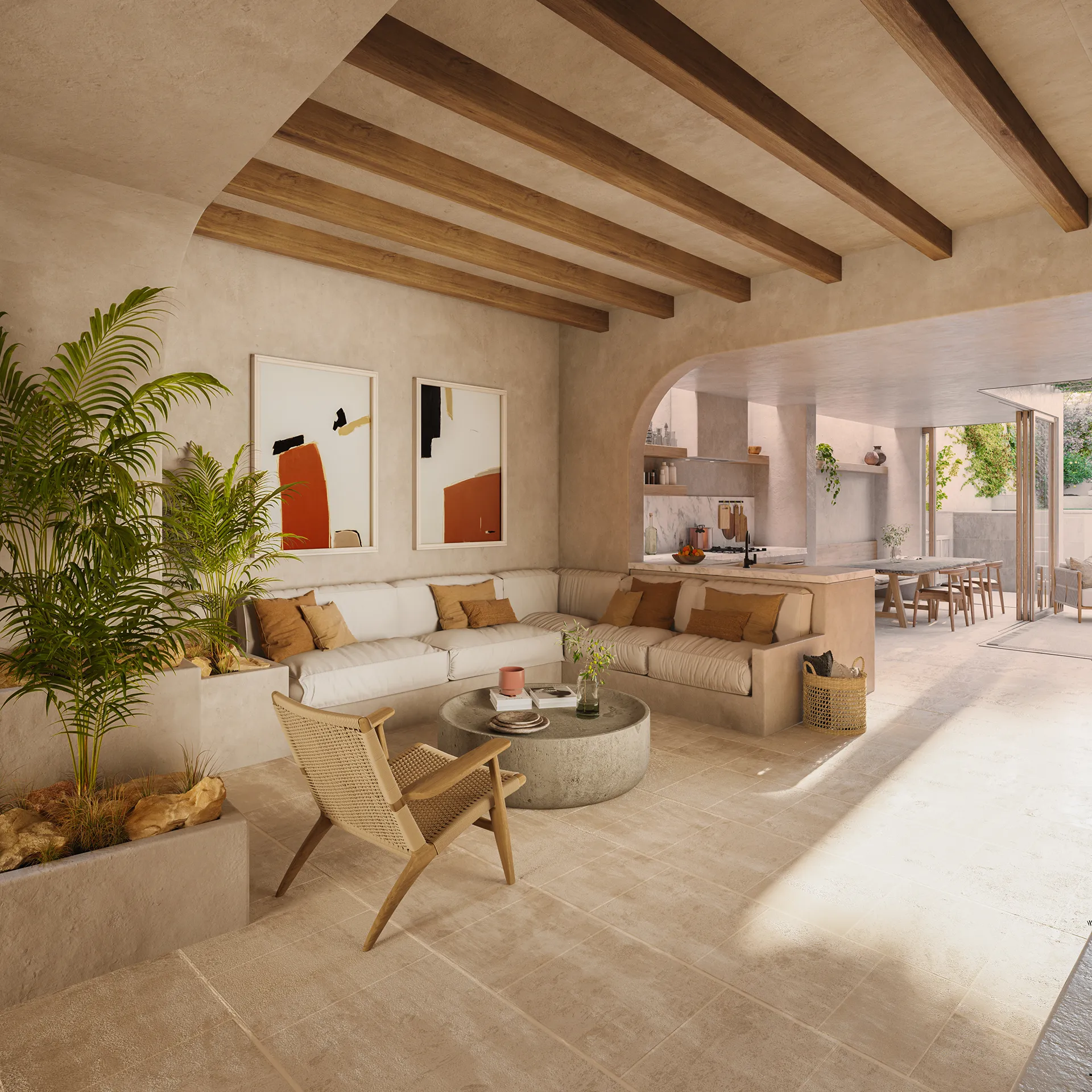 Casa Alaro Mallorca sala estar visualizacion arquitectonica