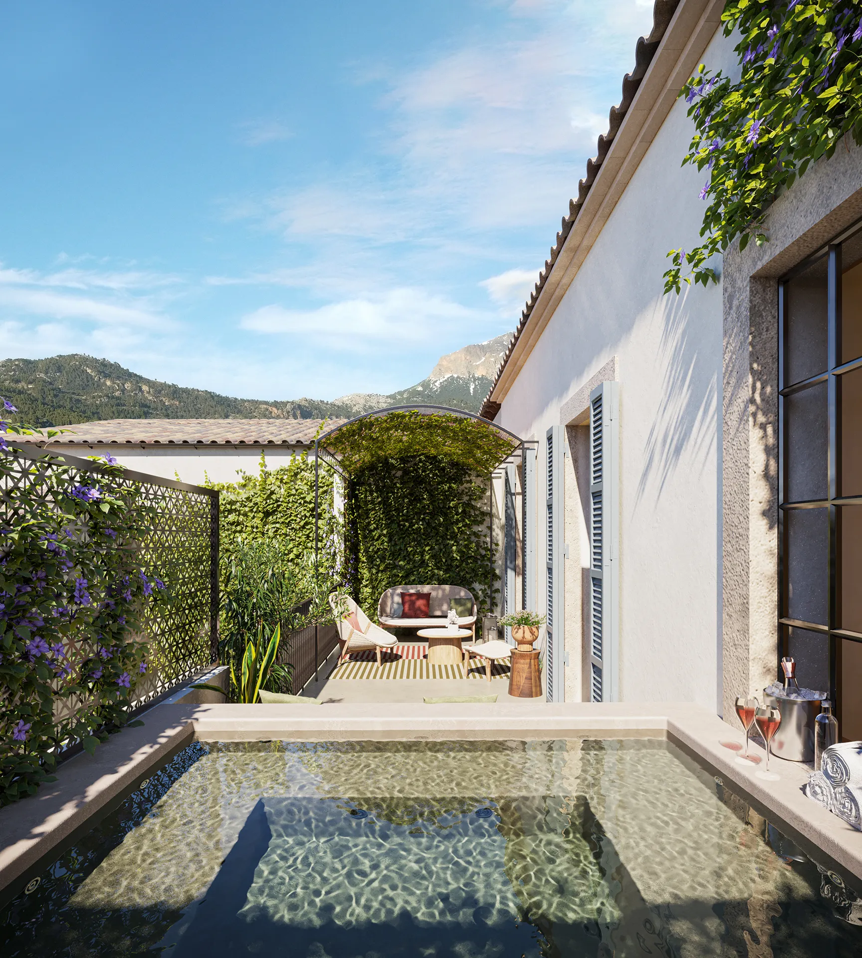 Cas Traginers Apartments Soller Mallorca Pool photorealistic render