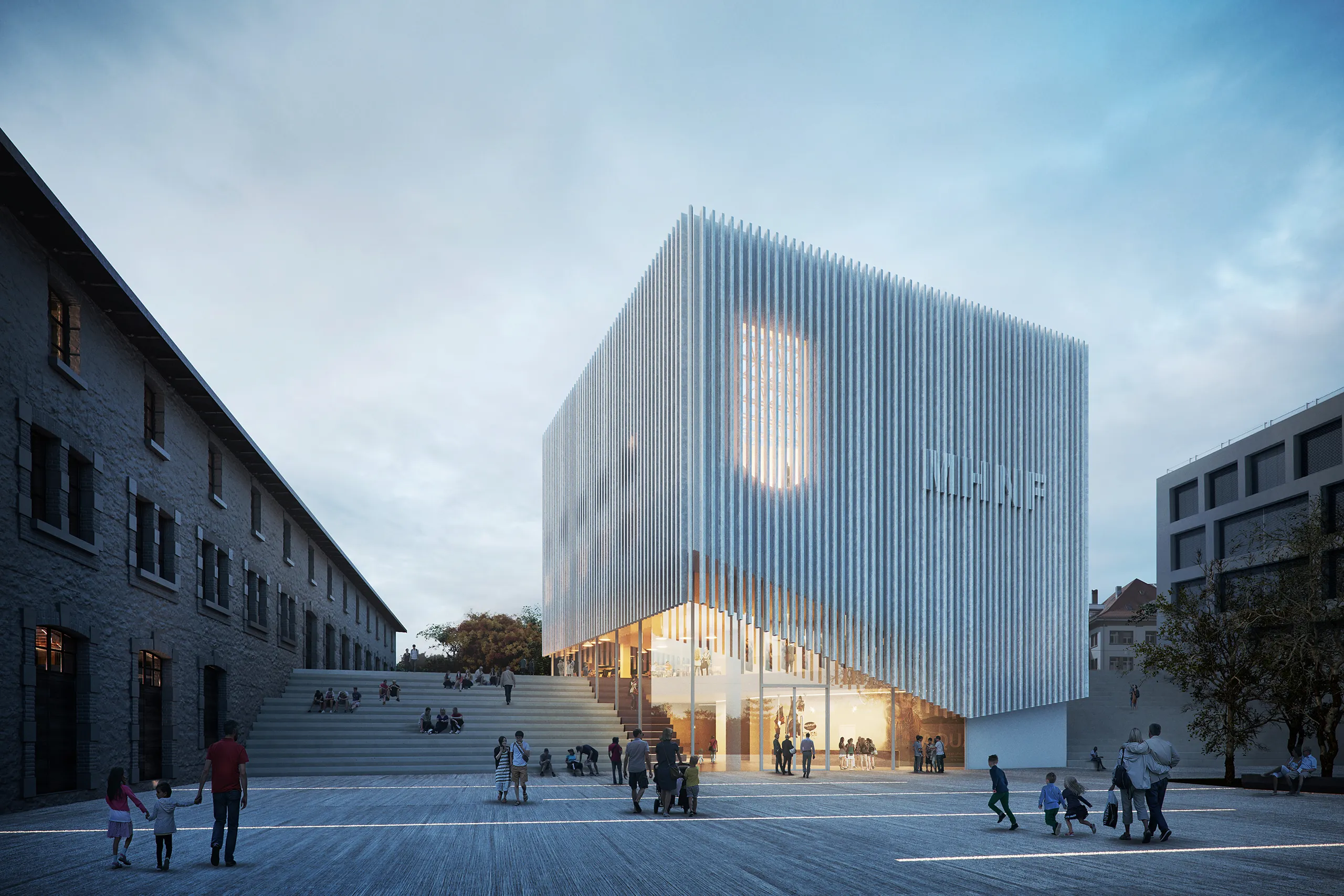 Mhnf Museum Friburgo Switzerland Fassade eye level Photorealistics Cgi