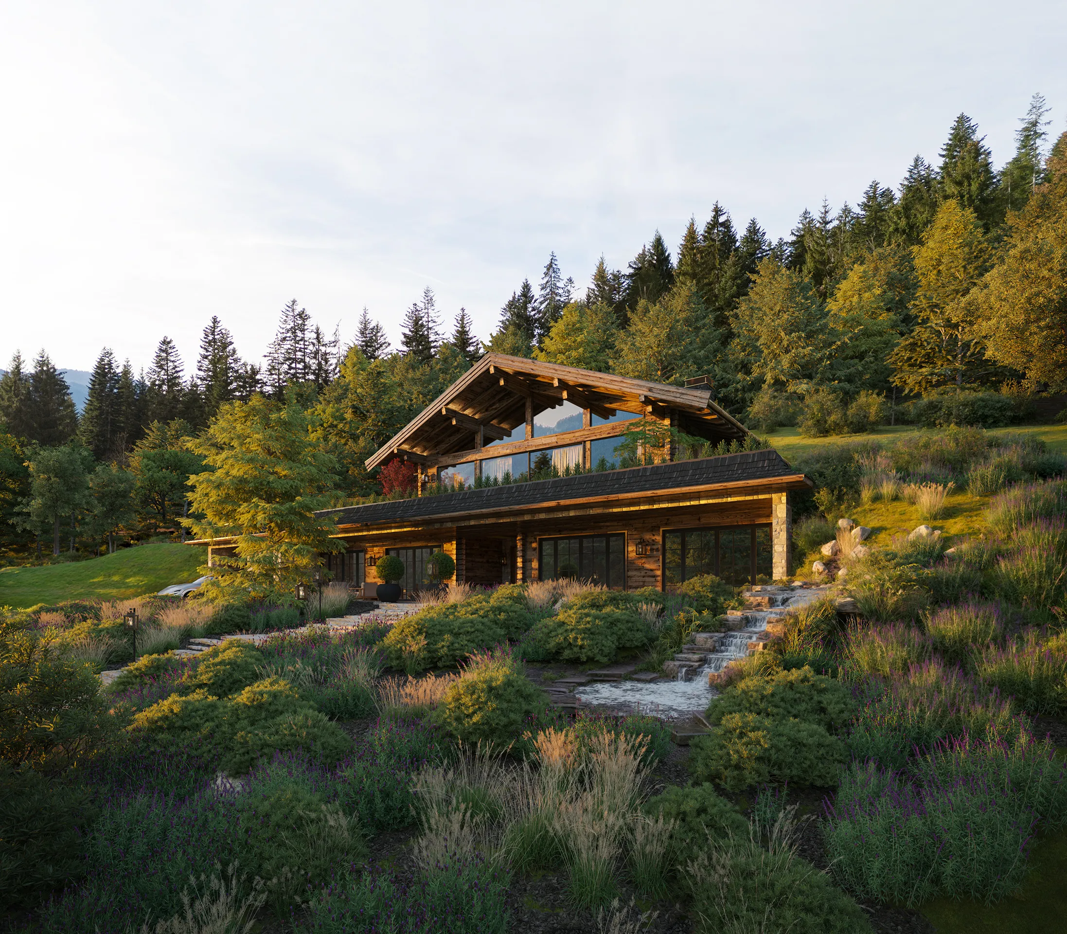 casa Alps Kitzbühel Austria Fachada renders fotorrealista
