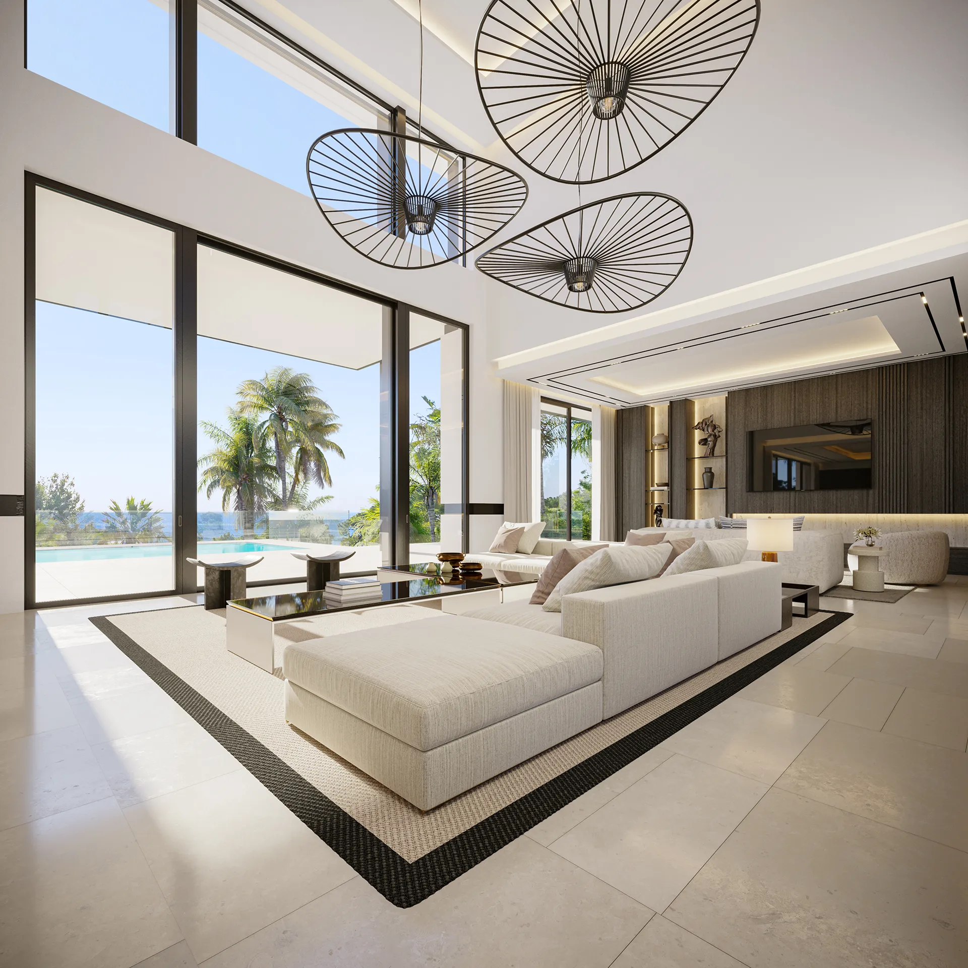 Villa lujo Marbella sala estar Inmobiliario cgi