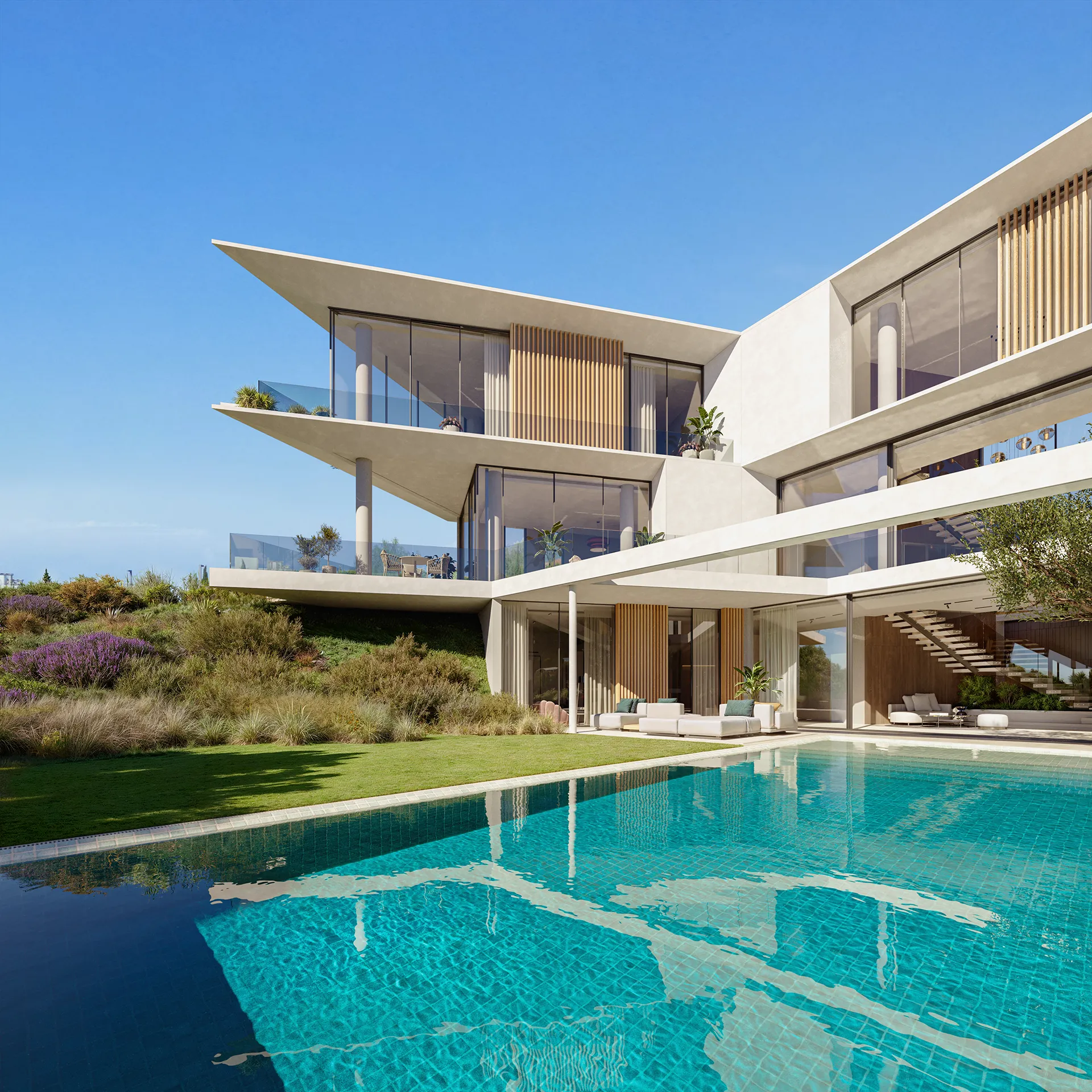 Villa Alsancak Cyprus piscina Visualizacion arquitectonica