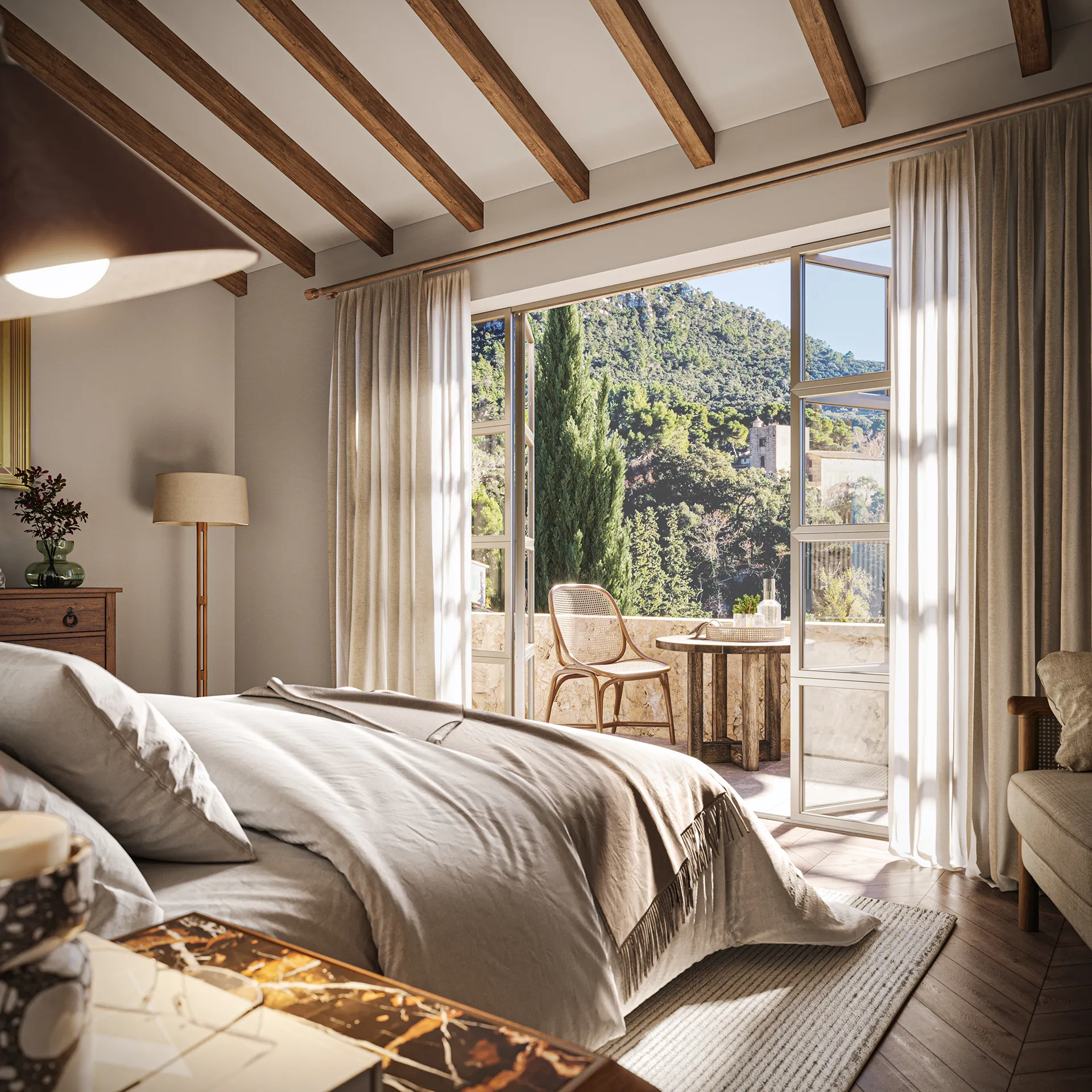 Casa Valldemossa Mallorca Dormitorio Visualizacion Arquitectonica