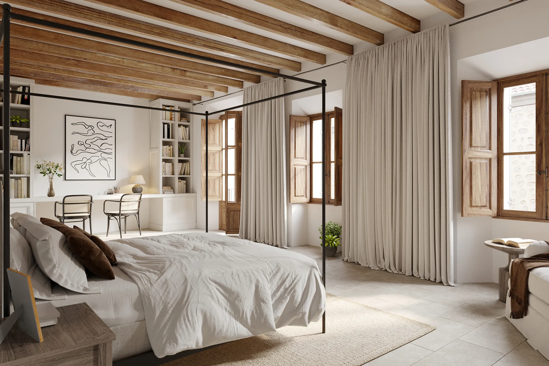 Casa Berrow Soller Mallorca Dormitorio render fotorrealista