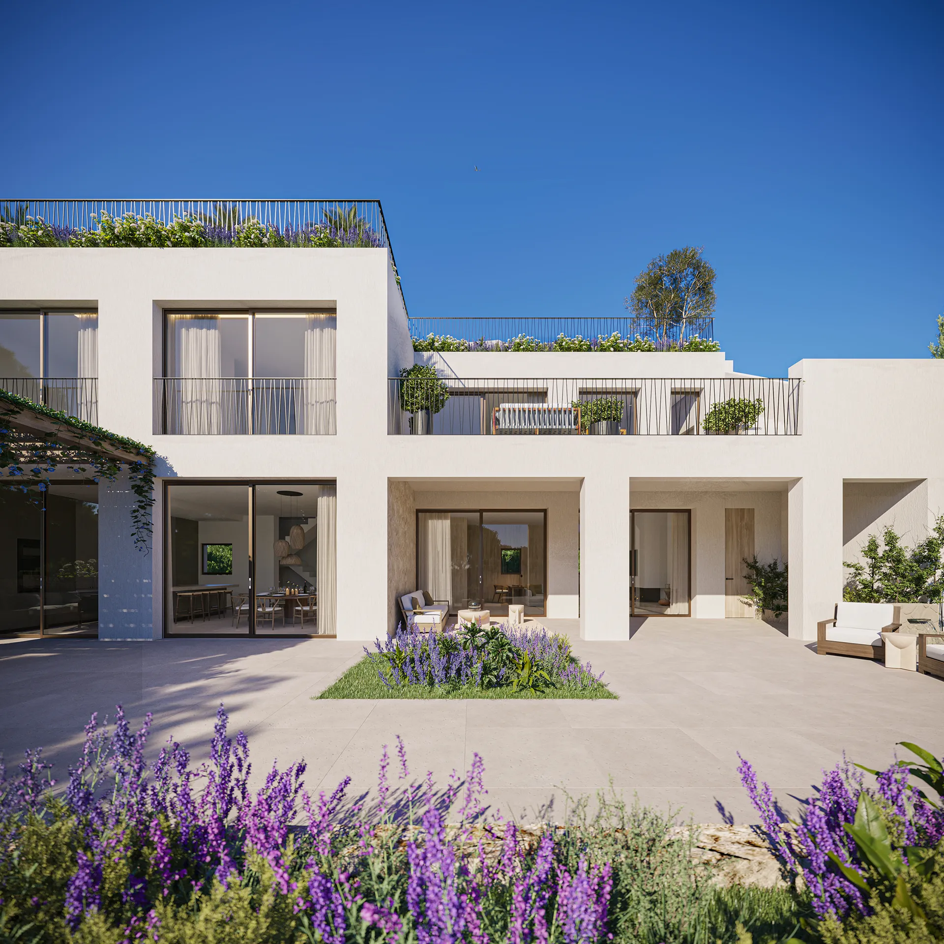 Villa Santanyi Mallorca patio Visualizacion fotorrealista