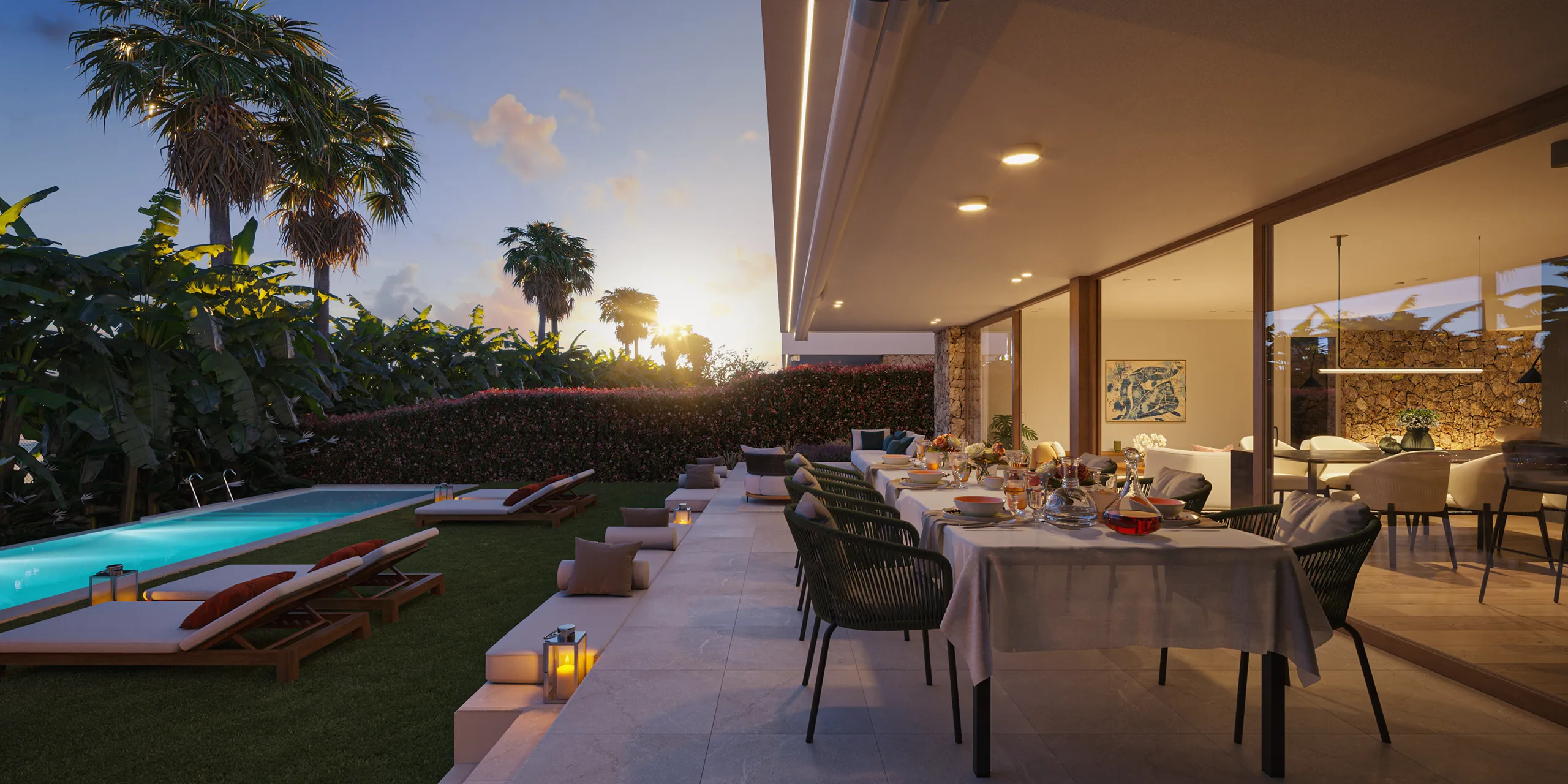 Casa Sitges Barcelona sala estar Render arquitecturas