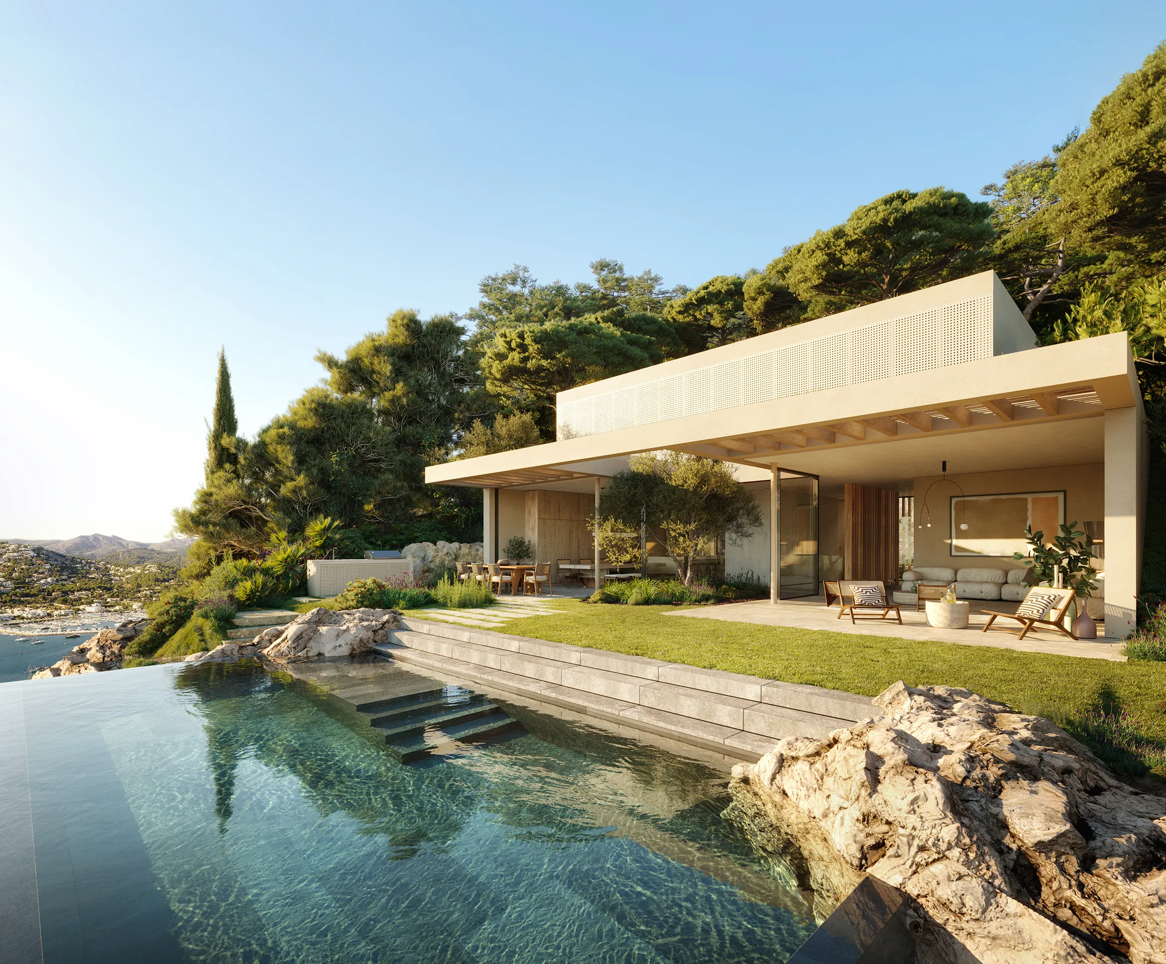 House Sunset Andratx Mallorca Pool Property Branding Visualisation