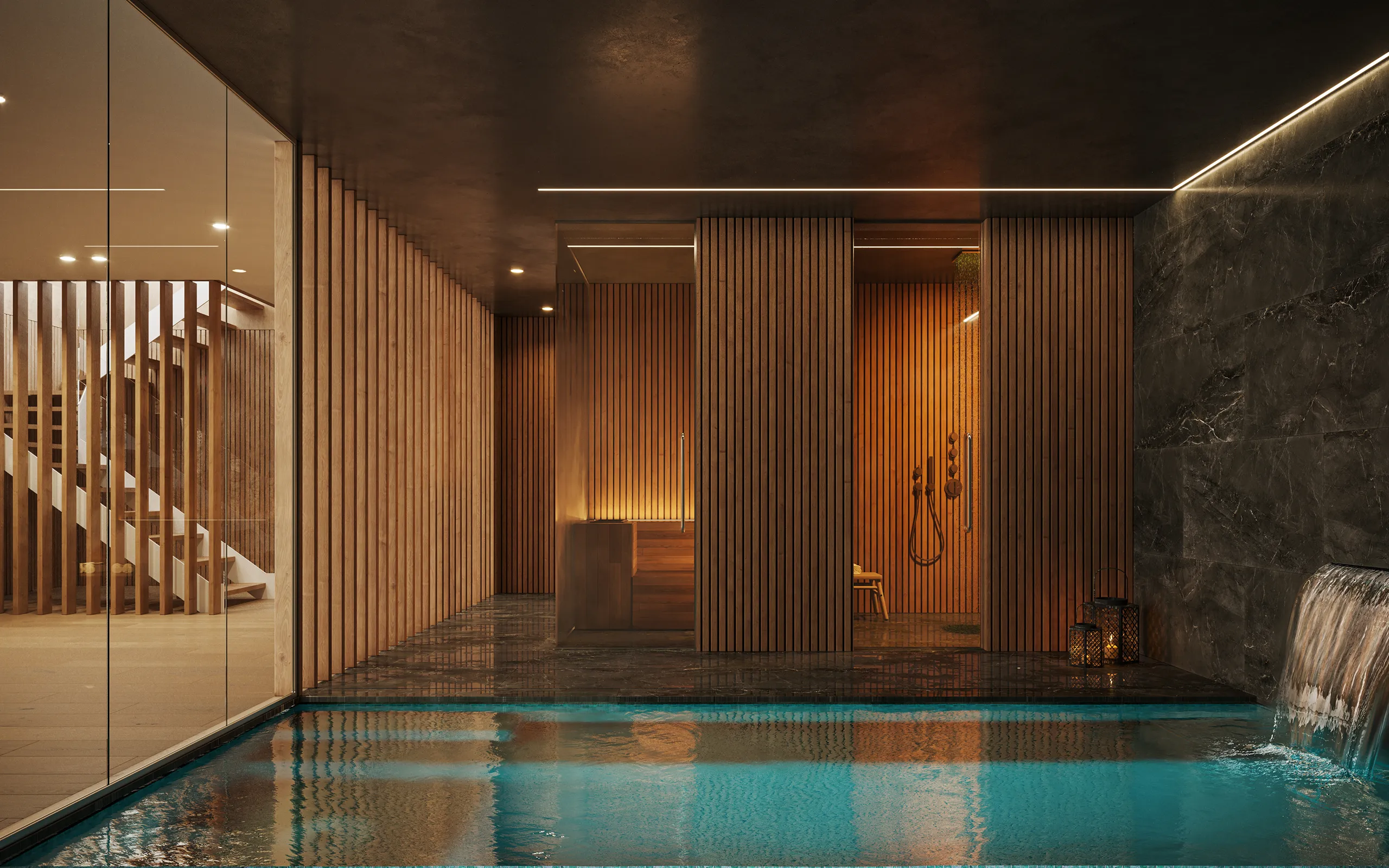 Casa Sitges Barcelona piscina interior Visualizacion arquitectonica