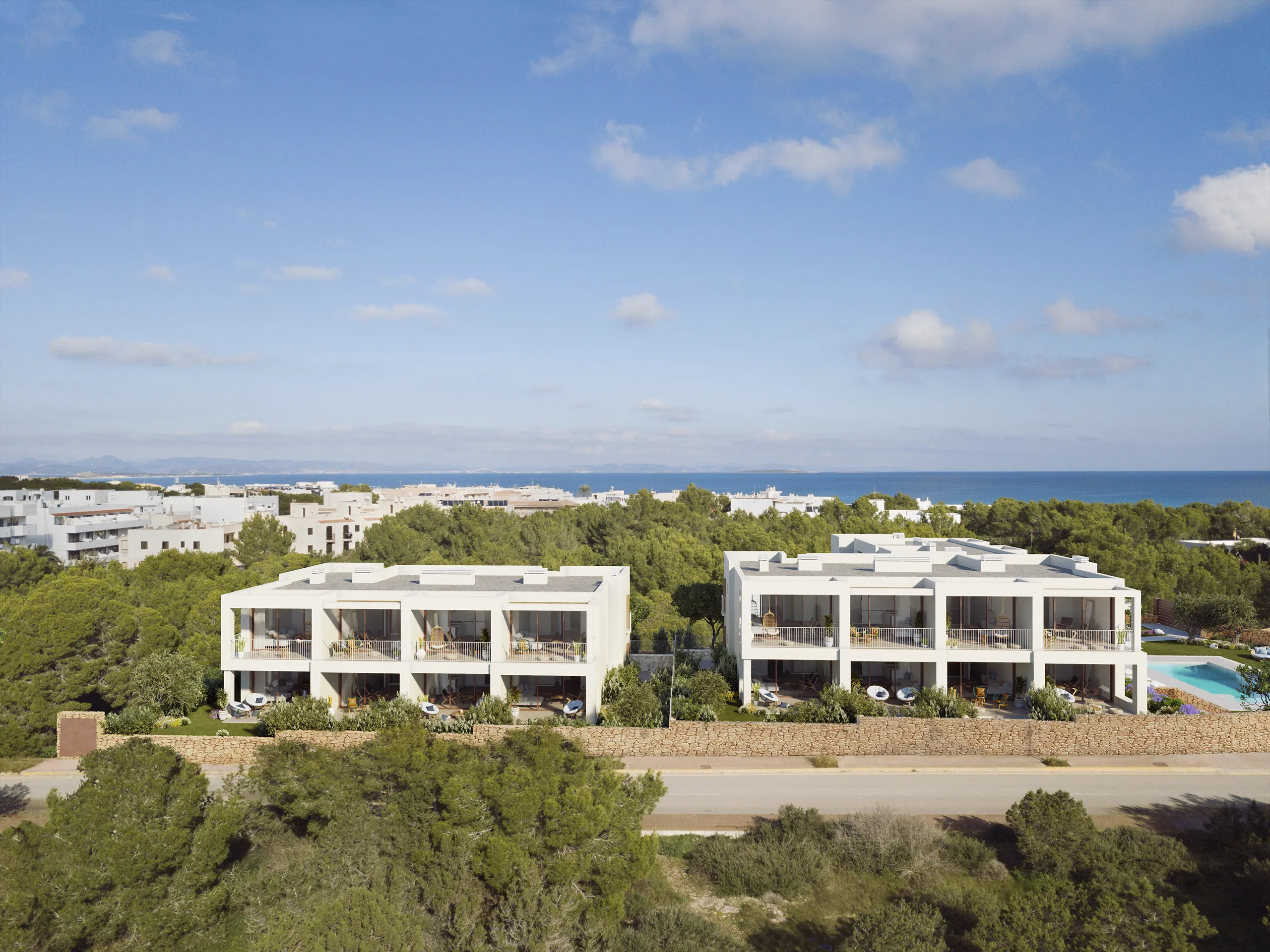 Apartamentos Punta Prima Formentera Vista aerea Renders de arquitectura