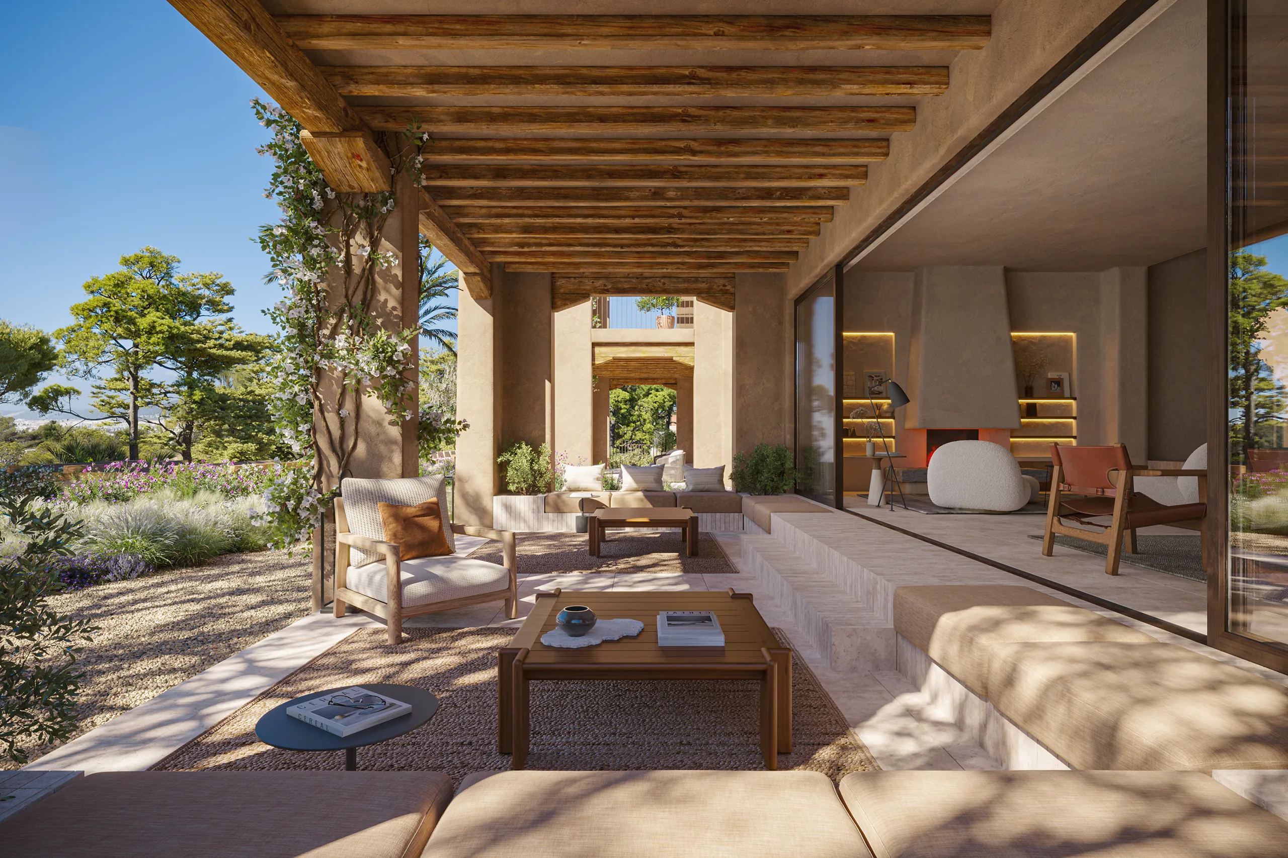 Casa Cap Martinet Ibiza sala estar cgi fotorrealista