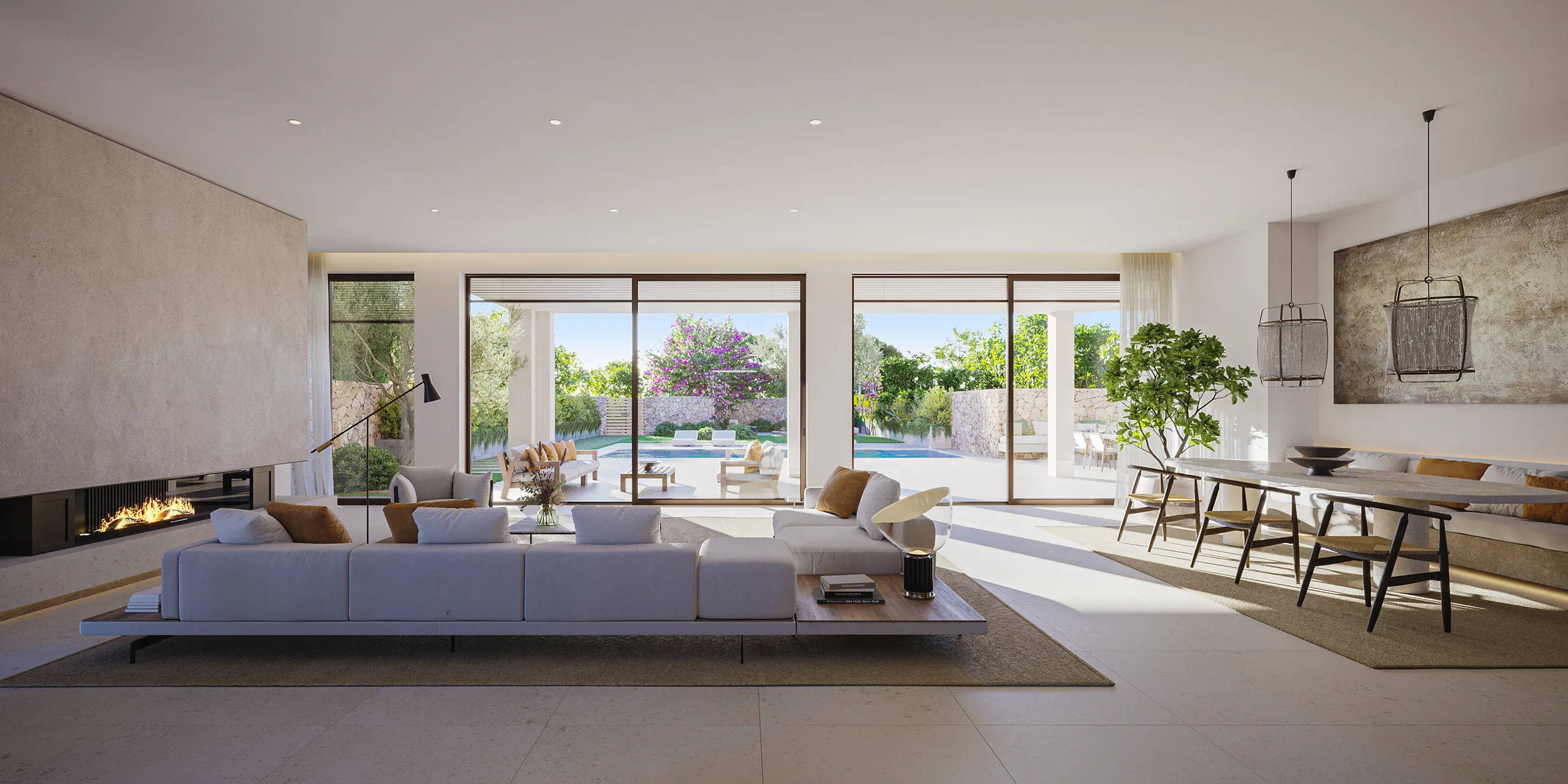 Villa Santanyi Mallorca sala estar Visualizacion arquitectonica