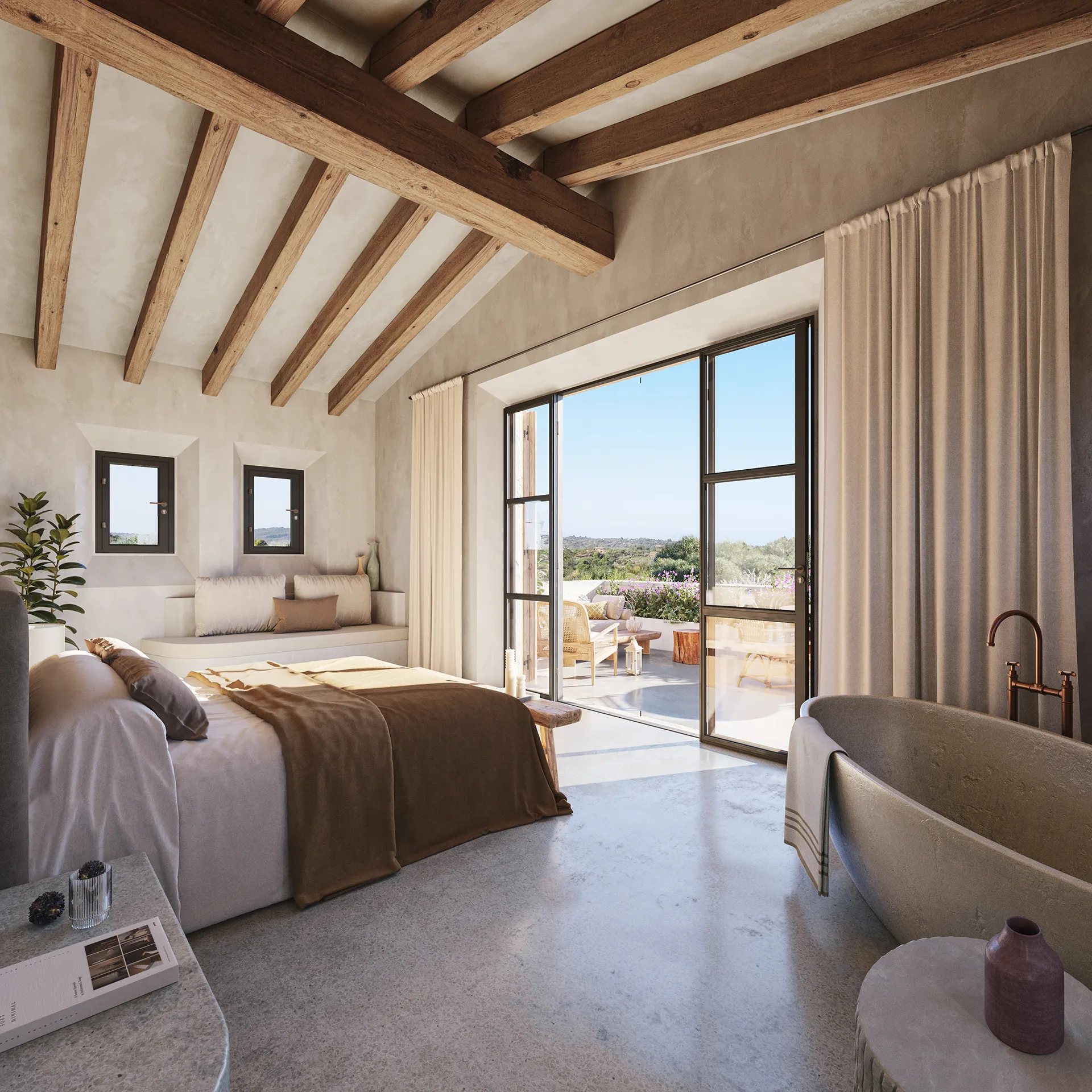 Finca Sta Maria Mallorca Dormitorio Render de arquitectura