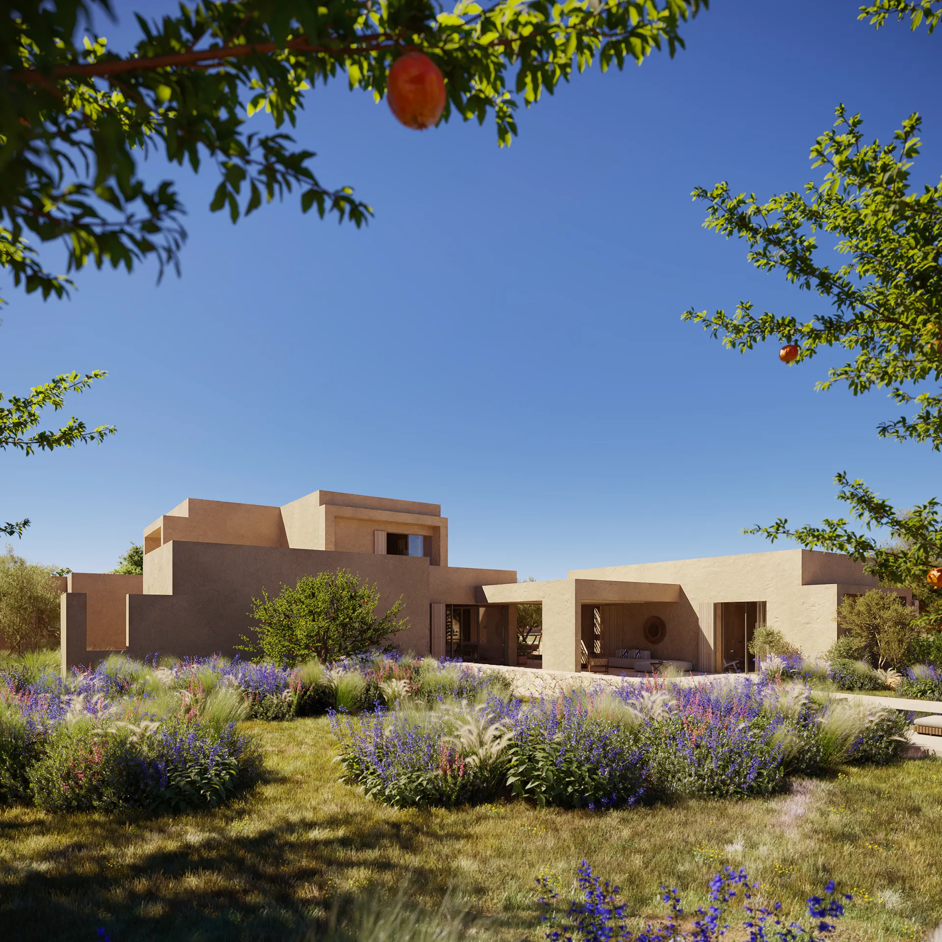 Villa Formentera Fassade eye level Rendering of Architecture