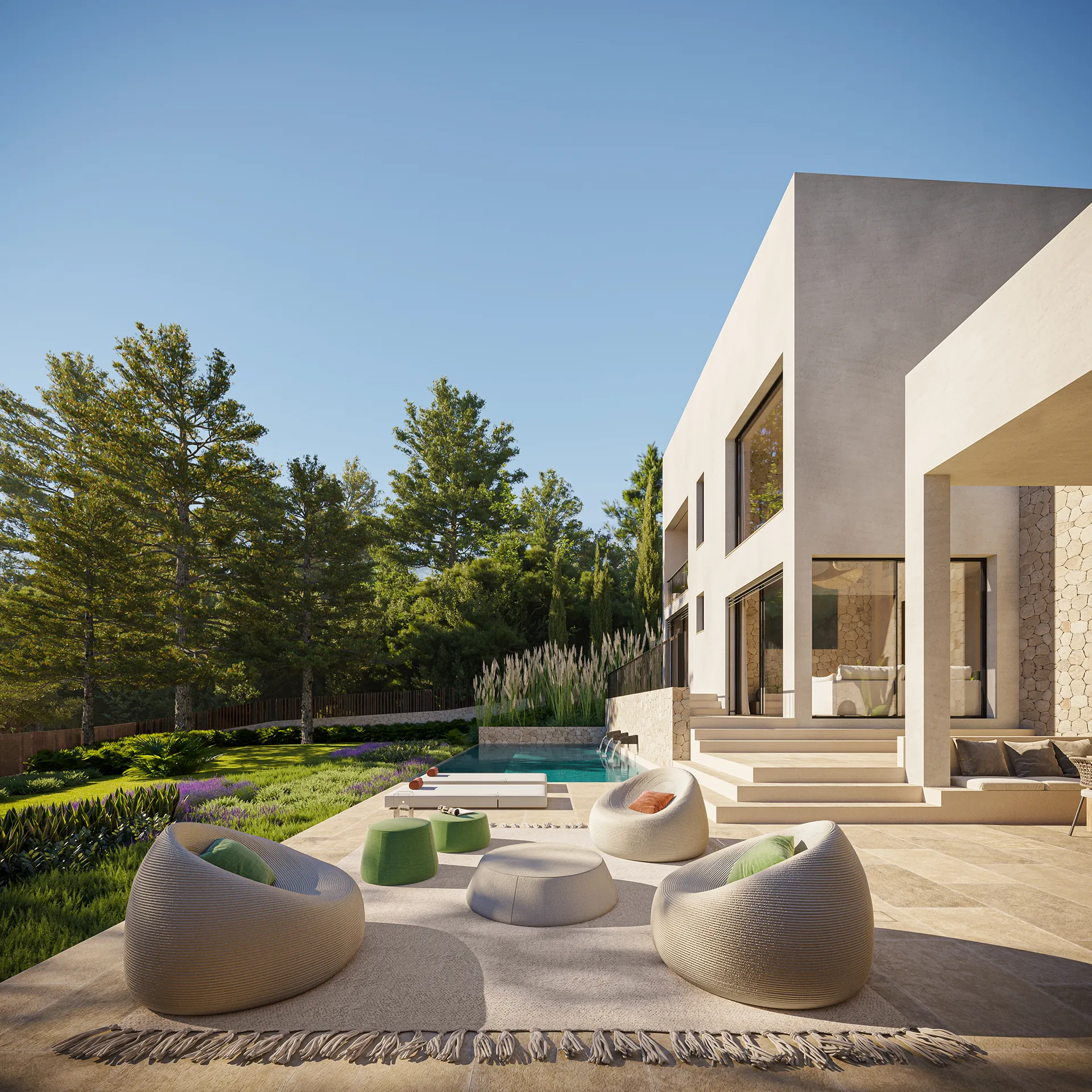 House Alcudia Mallorca Patio Architecture Rendering