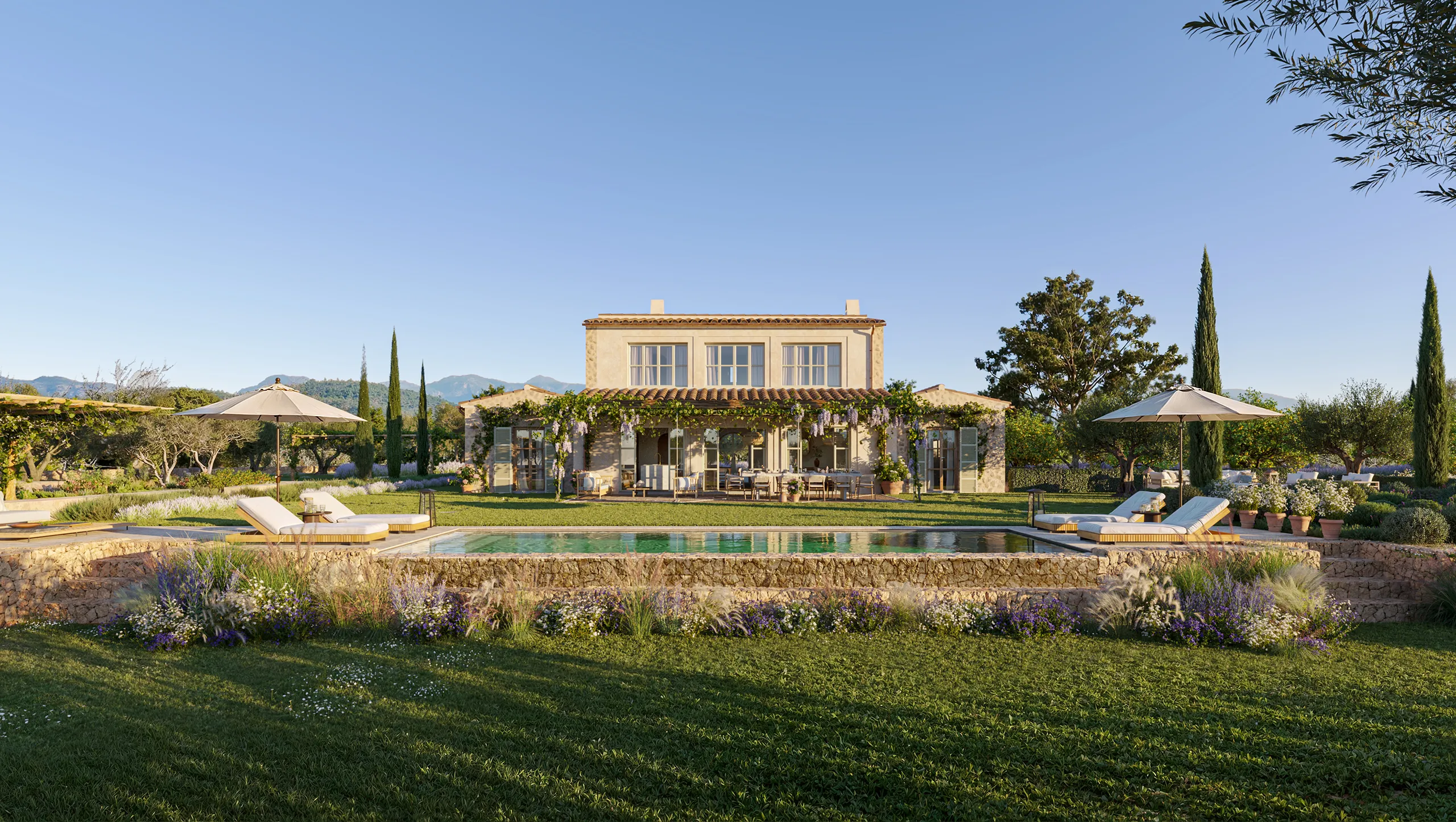 Villa Sta Maria Mallorca Vista aerea Inmobiliario renders