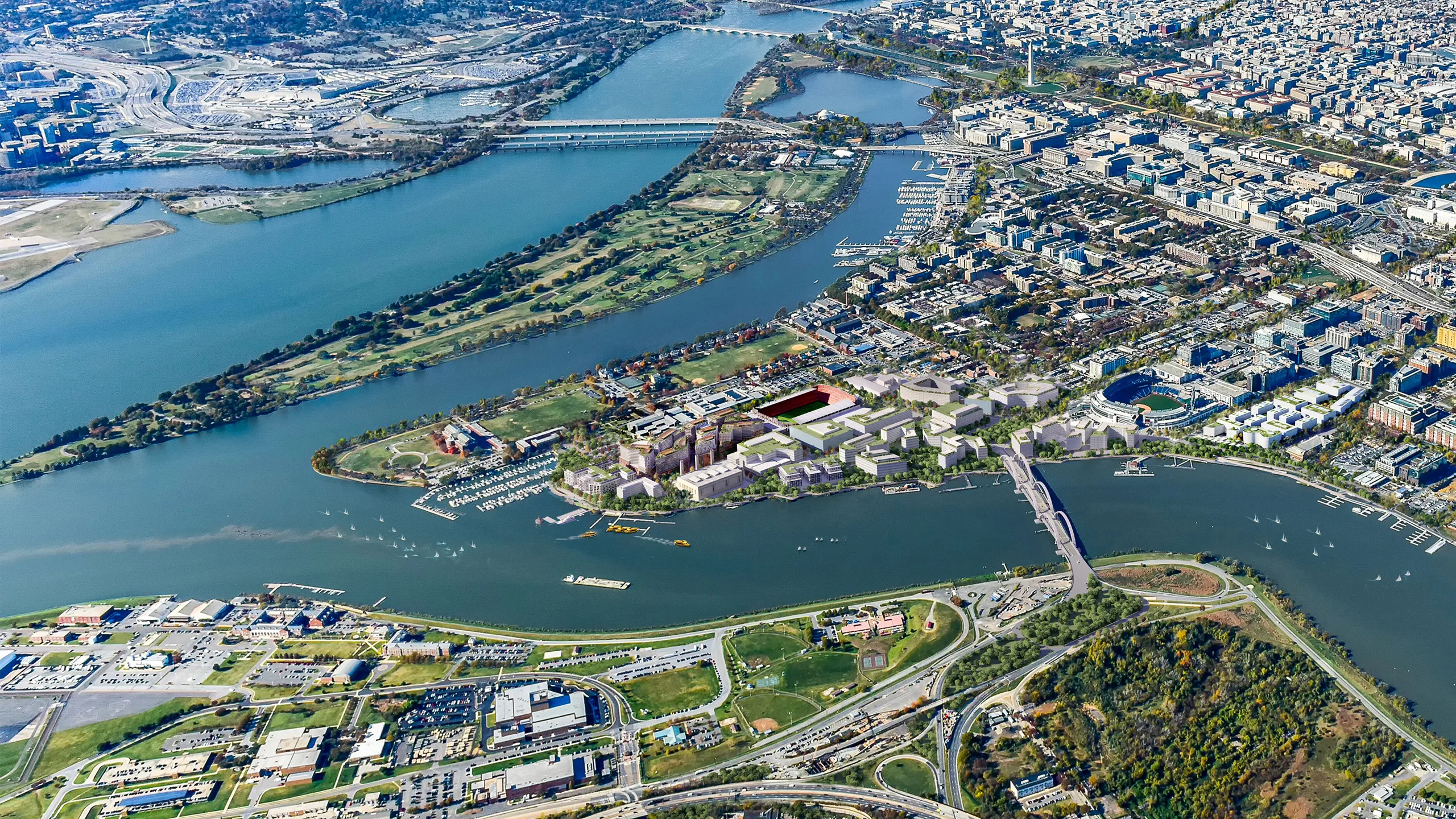 Buzzard Point Masterplan Washington EEUU Vista aerea Branding Inmobiliario