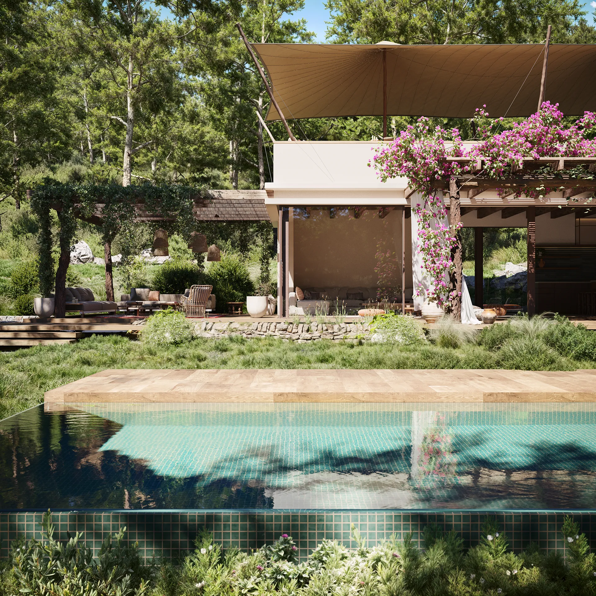 Finca Santa Gertrudis Ibiza piscina Renders fotorrealista