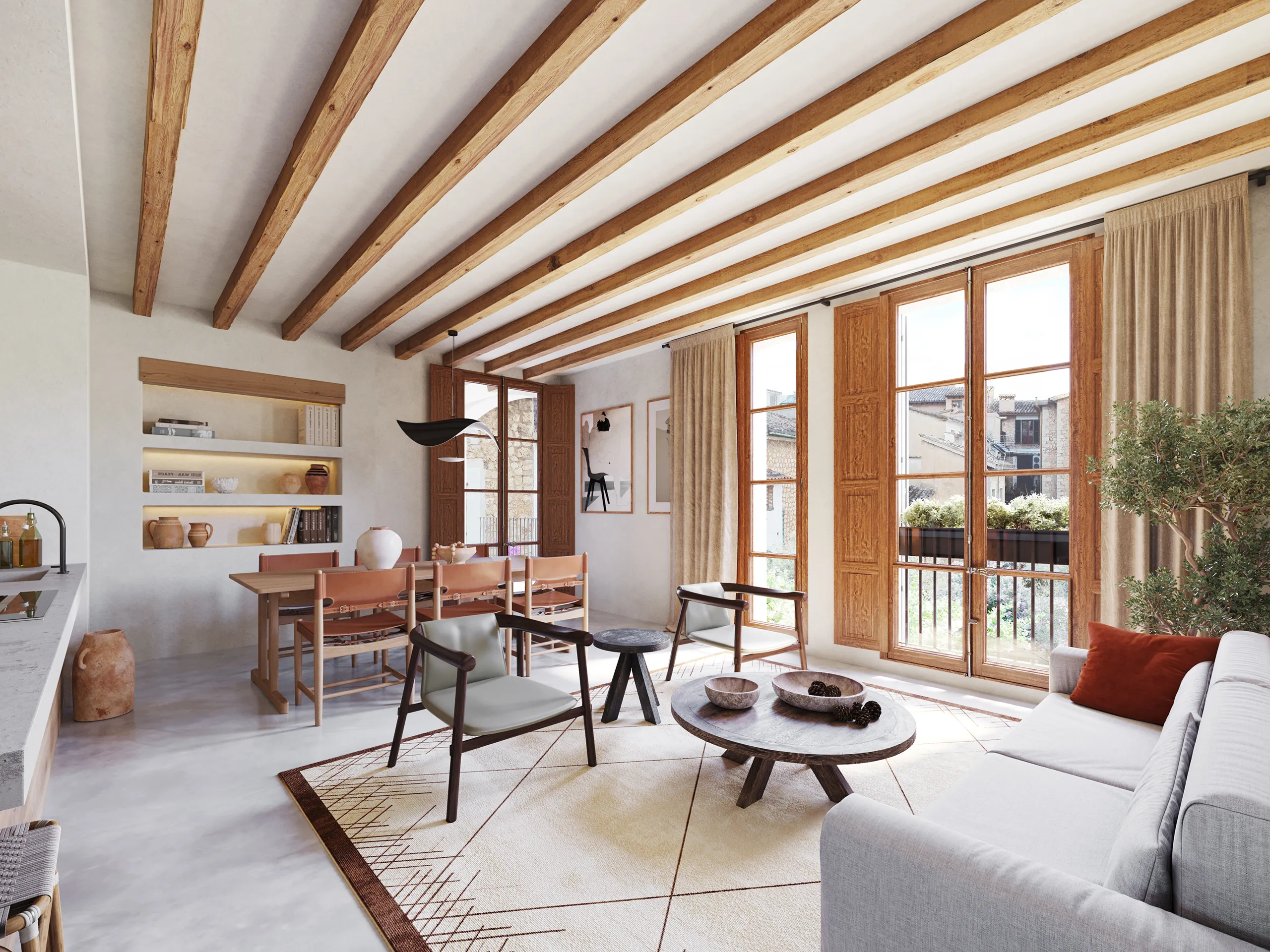 Cas Traginers Apartments Soller Mallorca Living photorealistic 3d