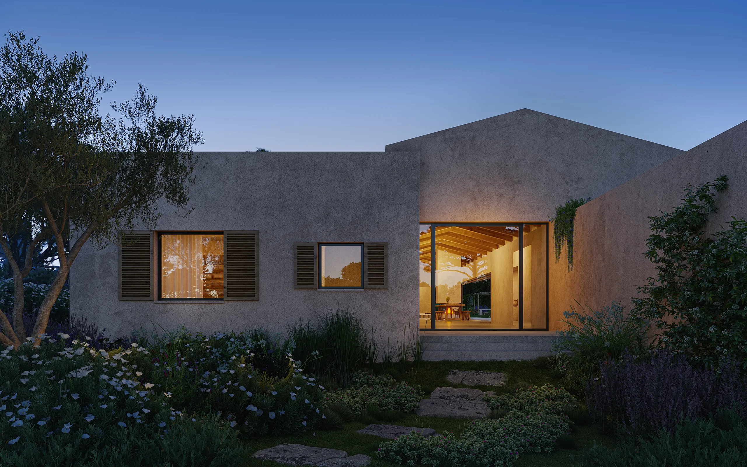 Finca Sta Ponca Mallorca Fassade eye level architectural cgi