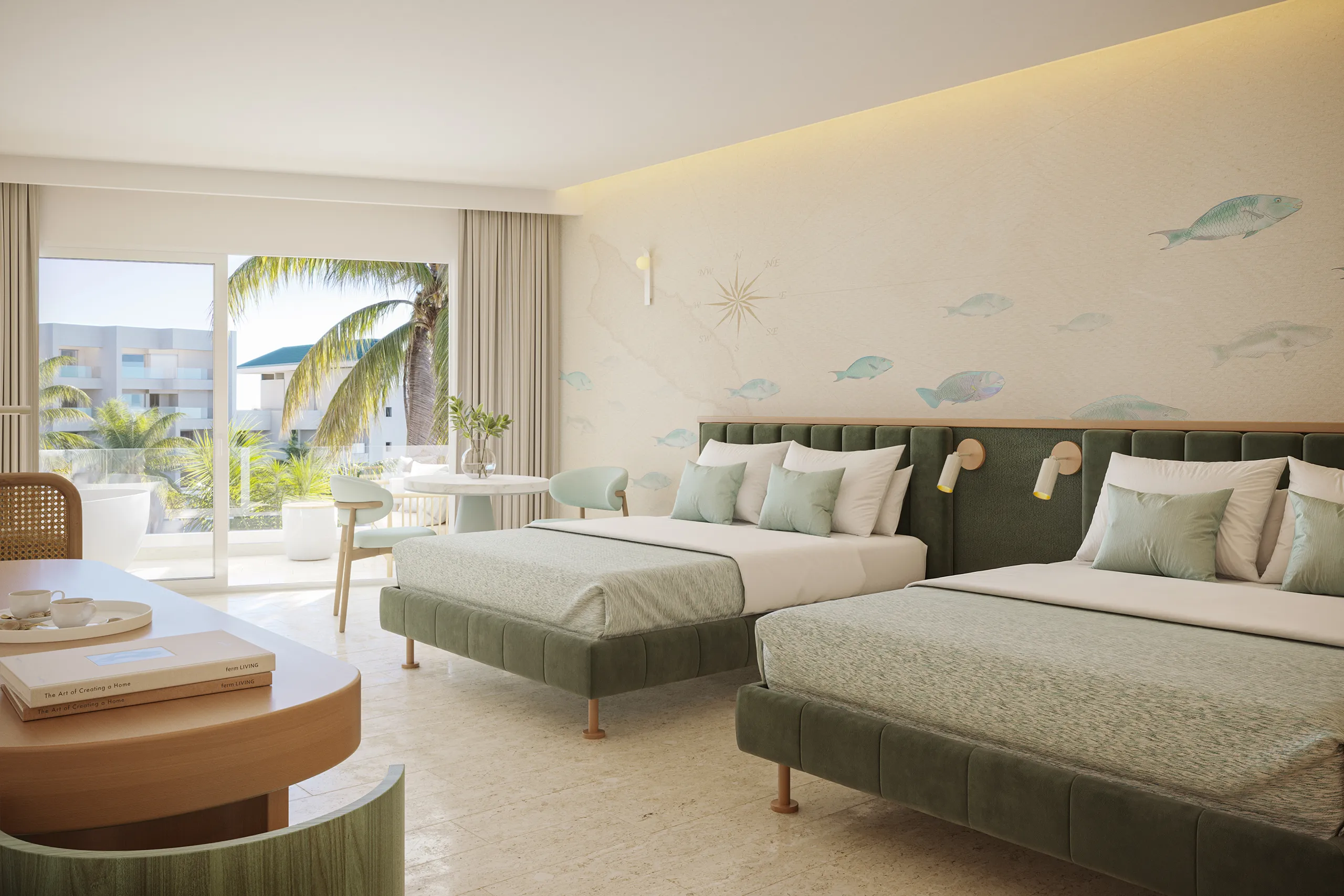 Hotel Joia Eagle Beach Aruba Dormitorio Visualizacion fotorrealista