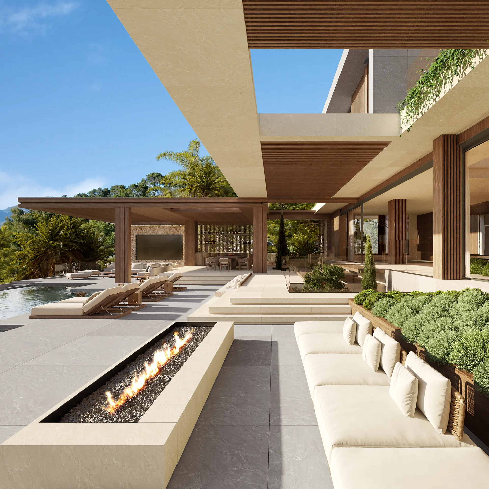 Estate Las Brisas Andratx Mallorca Firepit hyperrealistic cgi