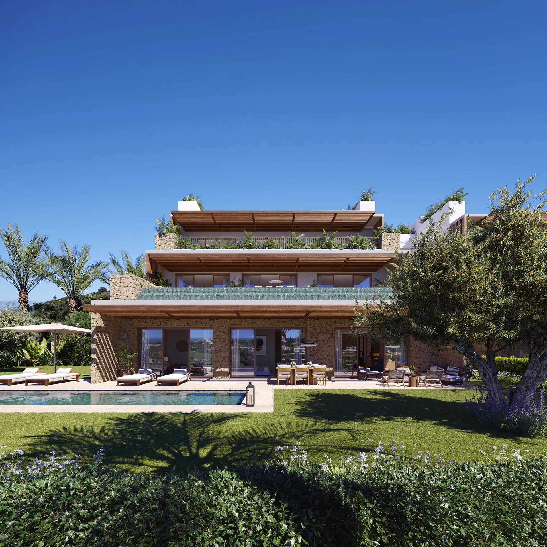 Mirador Apartment Finca Cortesin Marbella Garden Rendering of Architecture