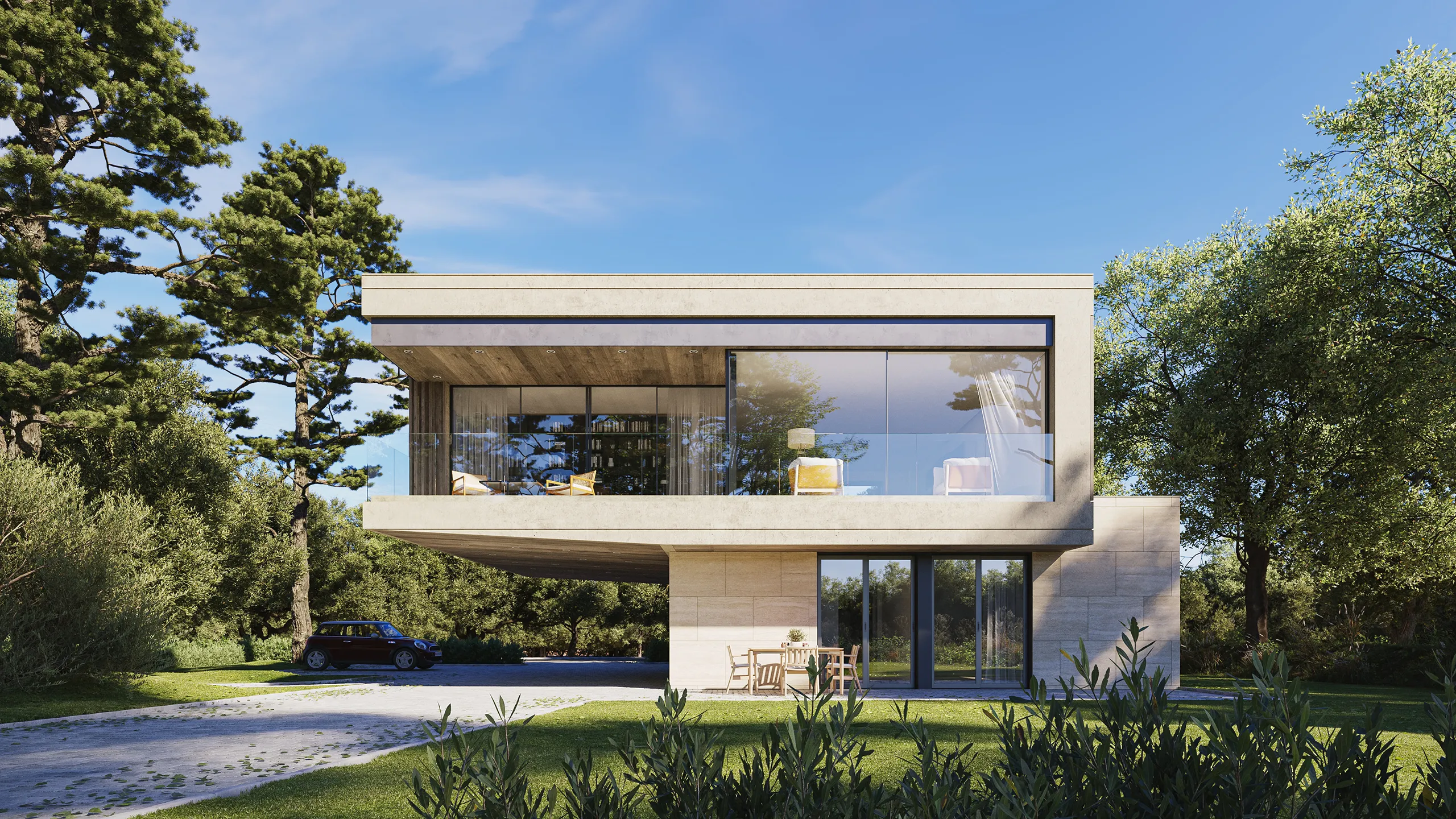 Villa Switzerland Fassade eye level Photorealistic Visualization