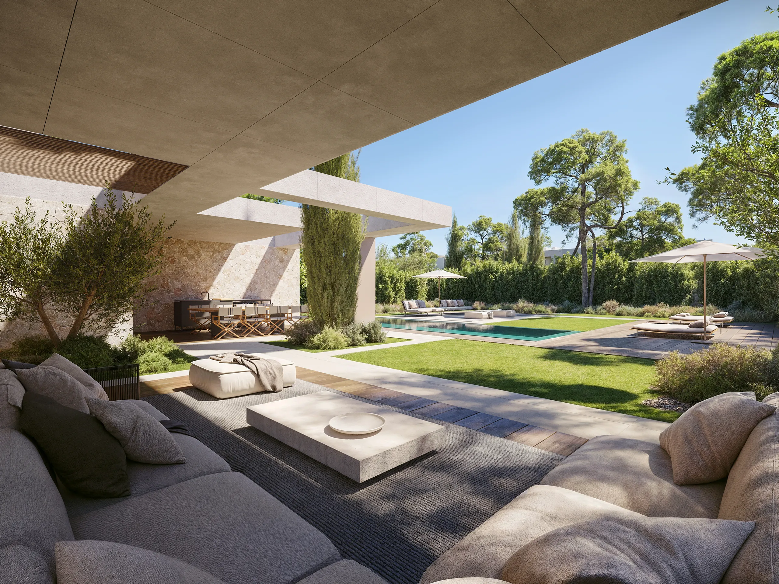 Villa Cala Falco Mallorca sala estar Visualizacion arquitectonica