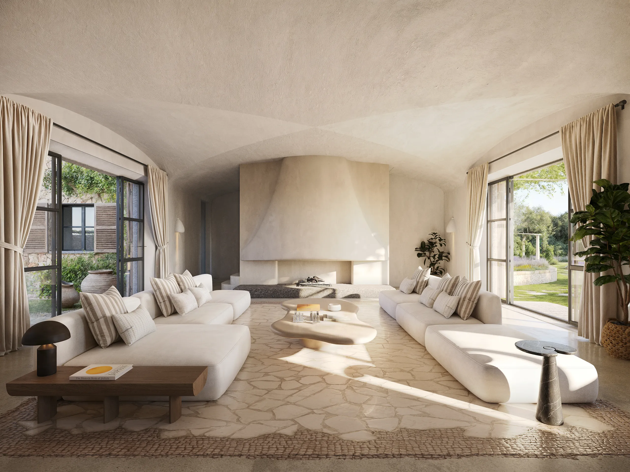 Finca Sta Maria Mallorca sala estar Visualizacion Arquitectonica