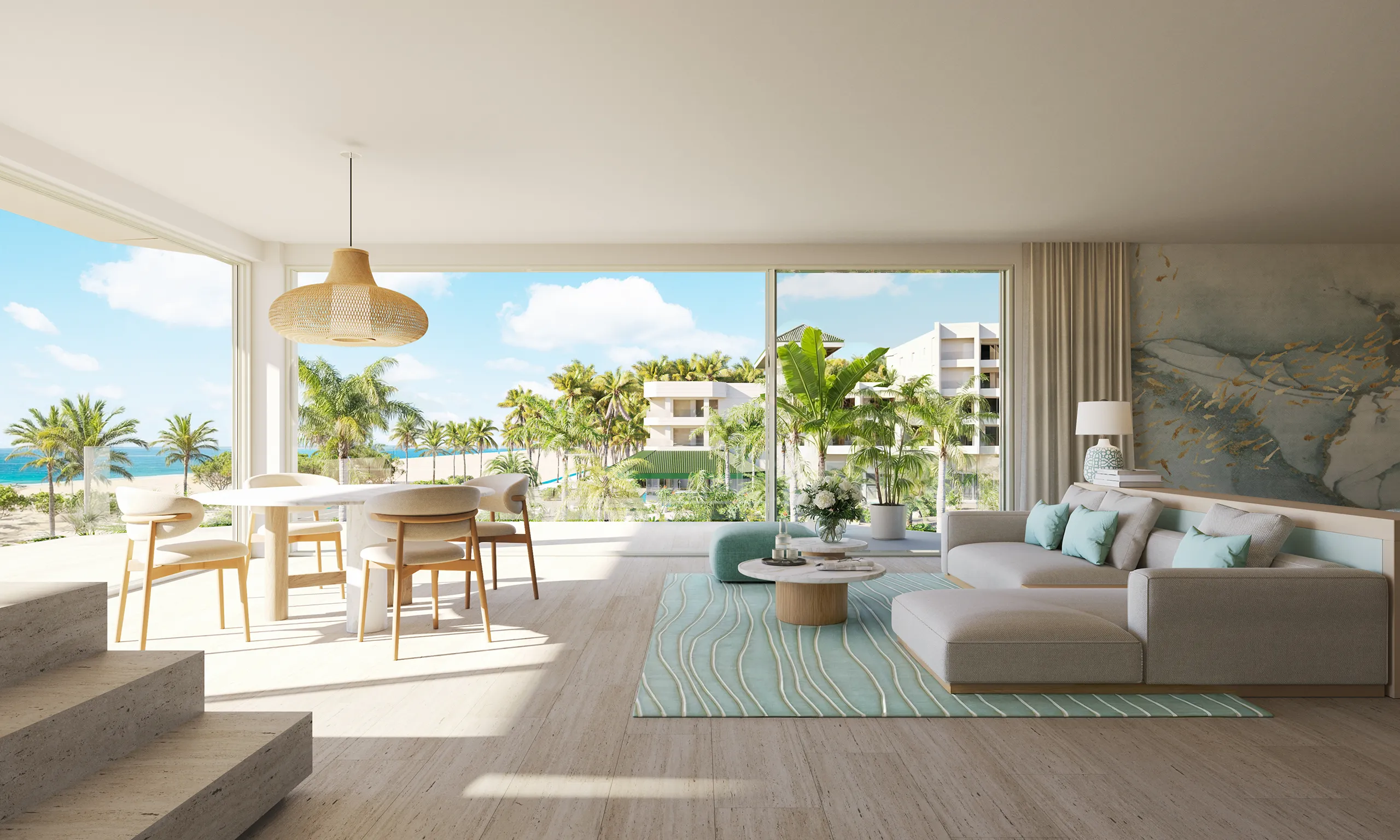 Hotel Joia Eagle Beach Aruba sala estar visualizacion arquitectonica