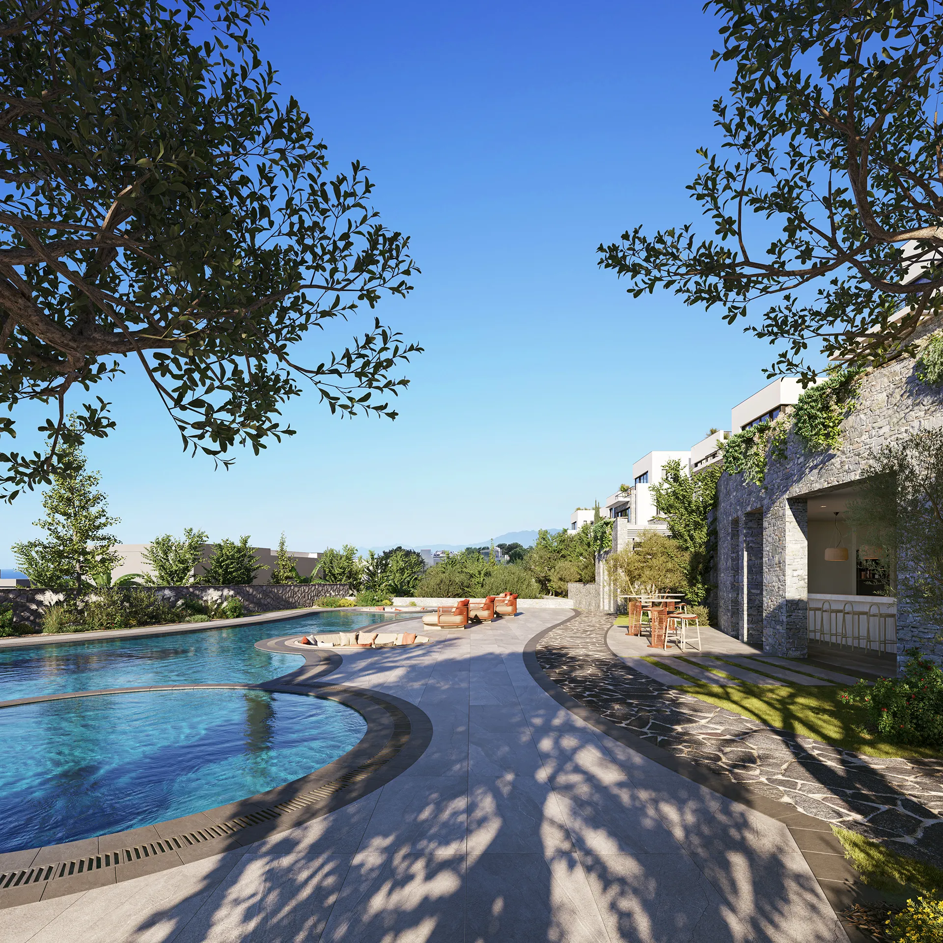 Terra Hill Alsancak Cyprus piscina render fotorrealista