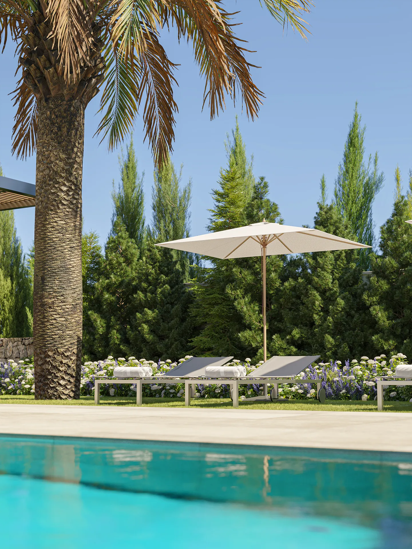 Villa Santanyi Mallorca piscina 3d fotorrealista