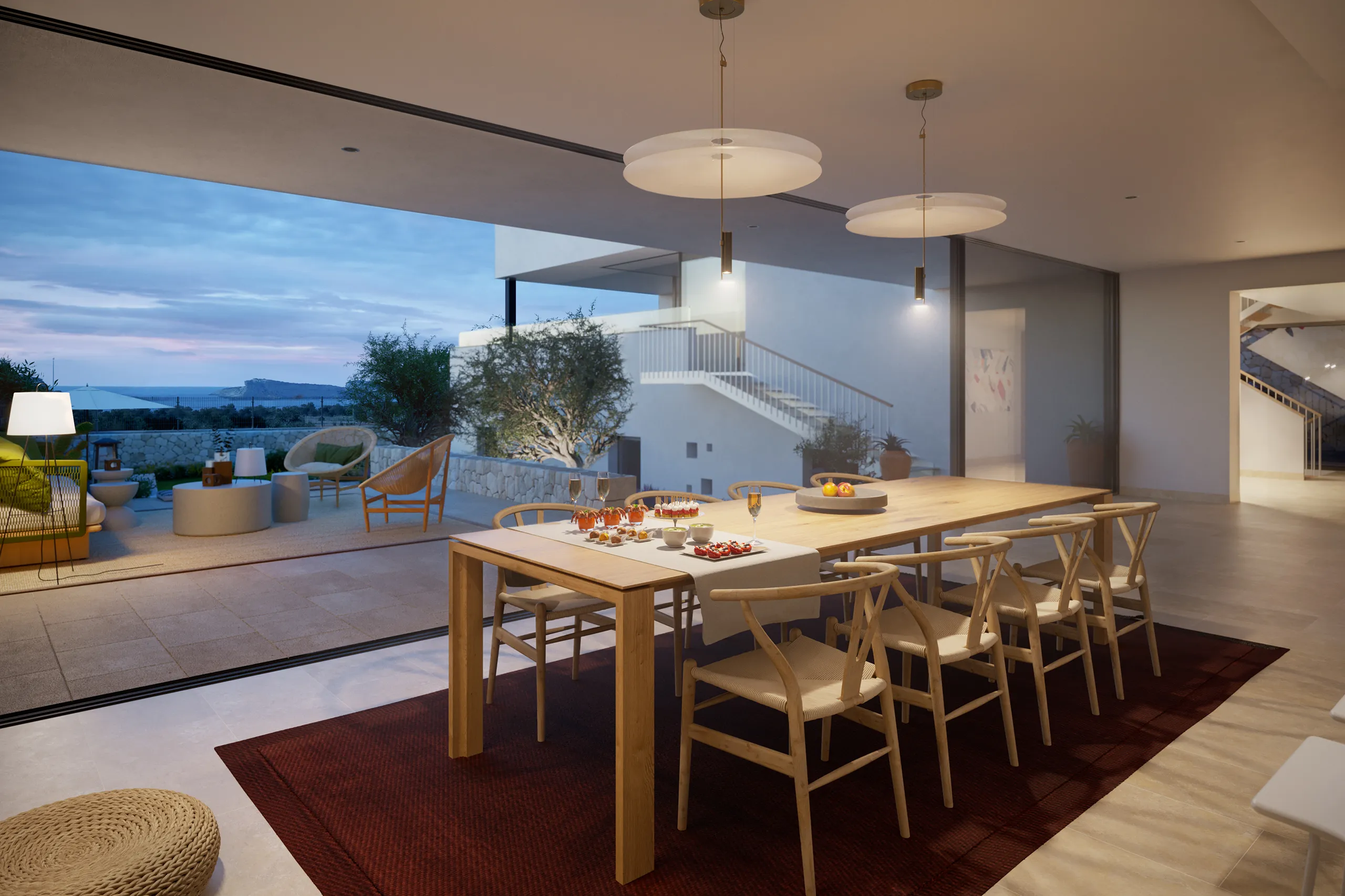 Villa Cala Comte Ibiza Comedor render fotorrealista