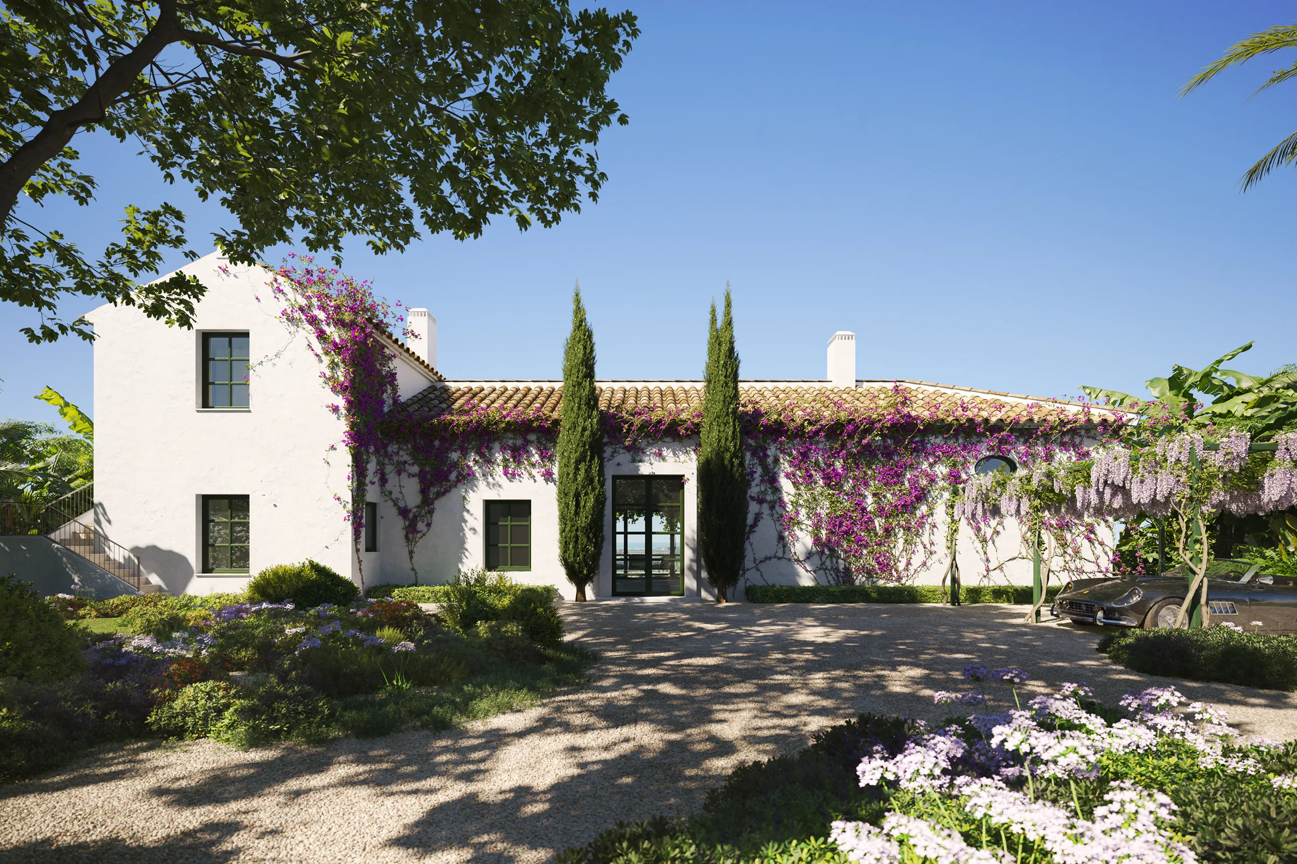 viviendas Finca Cortesin Marbella porche Inmobiliario Render