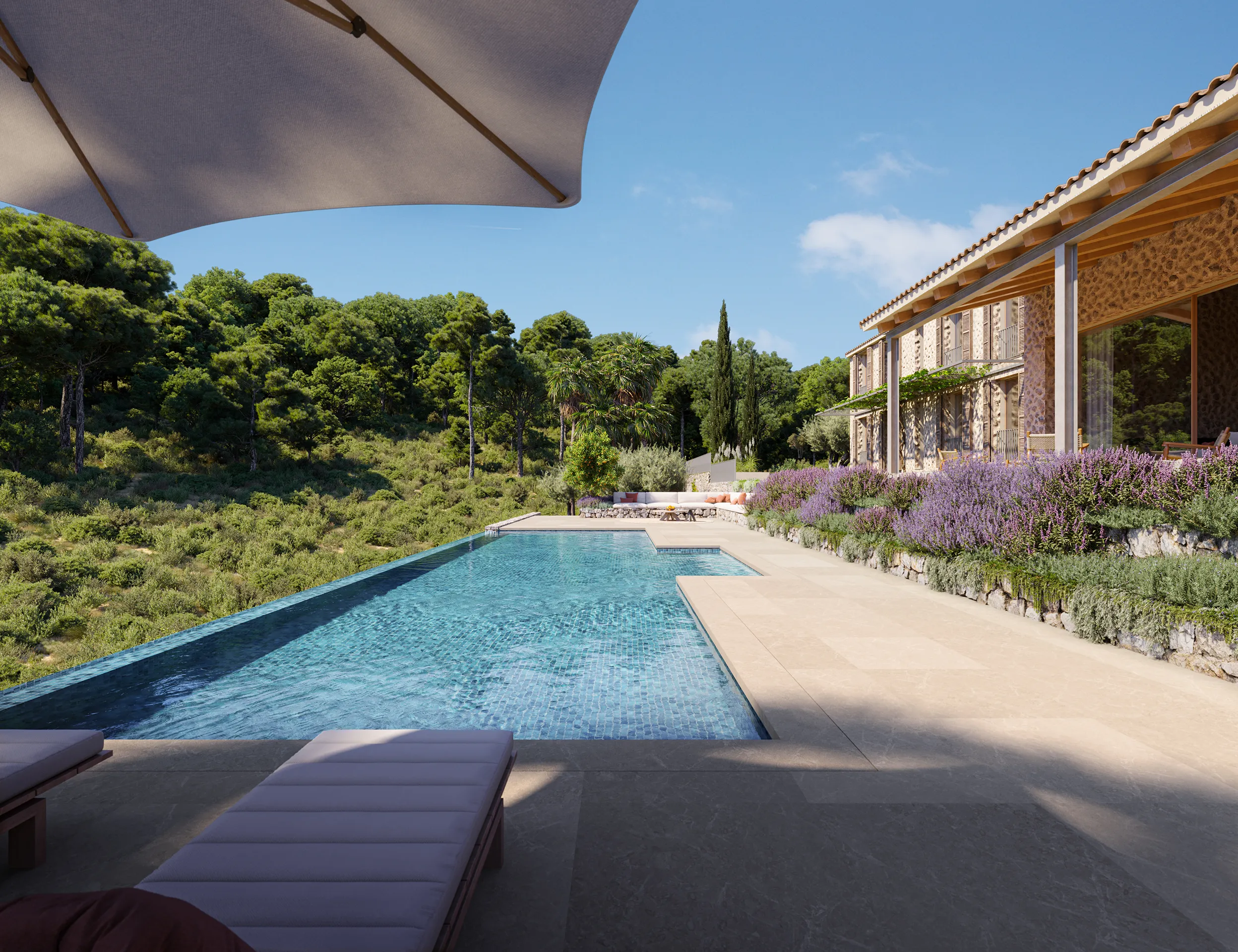 House Bunyola Mallorca Pool Hyperrealistic Renders