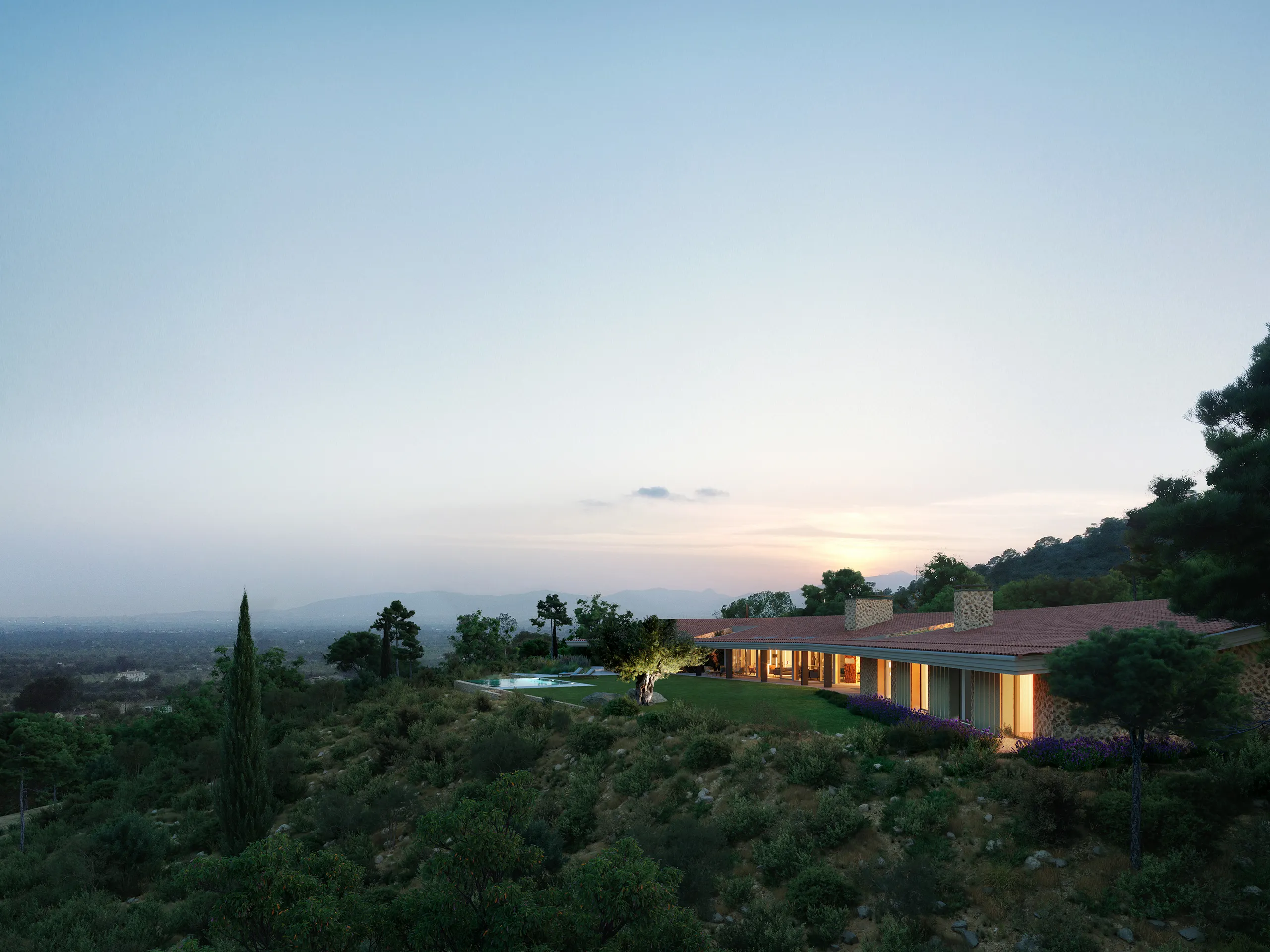 House Bunyola Mallorca Fassade eye level Hyperrealistic 3D