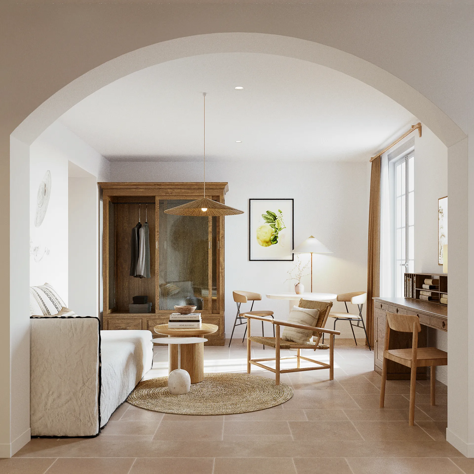 Hotel Couvent Mane Francia sala estar renders fotorrealista