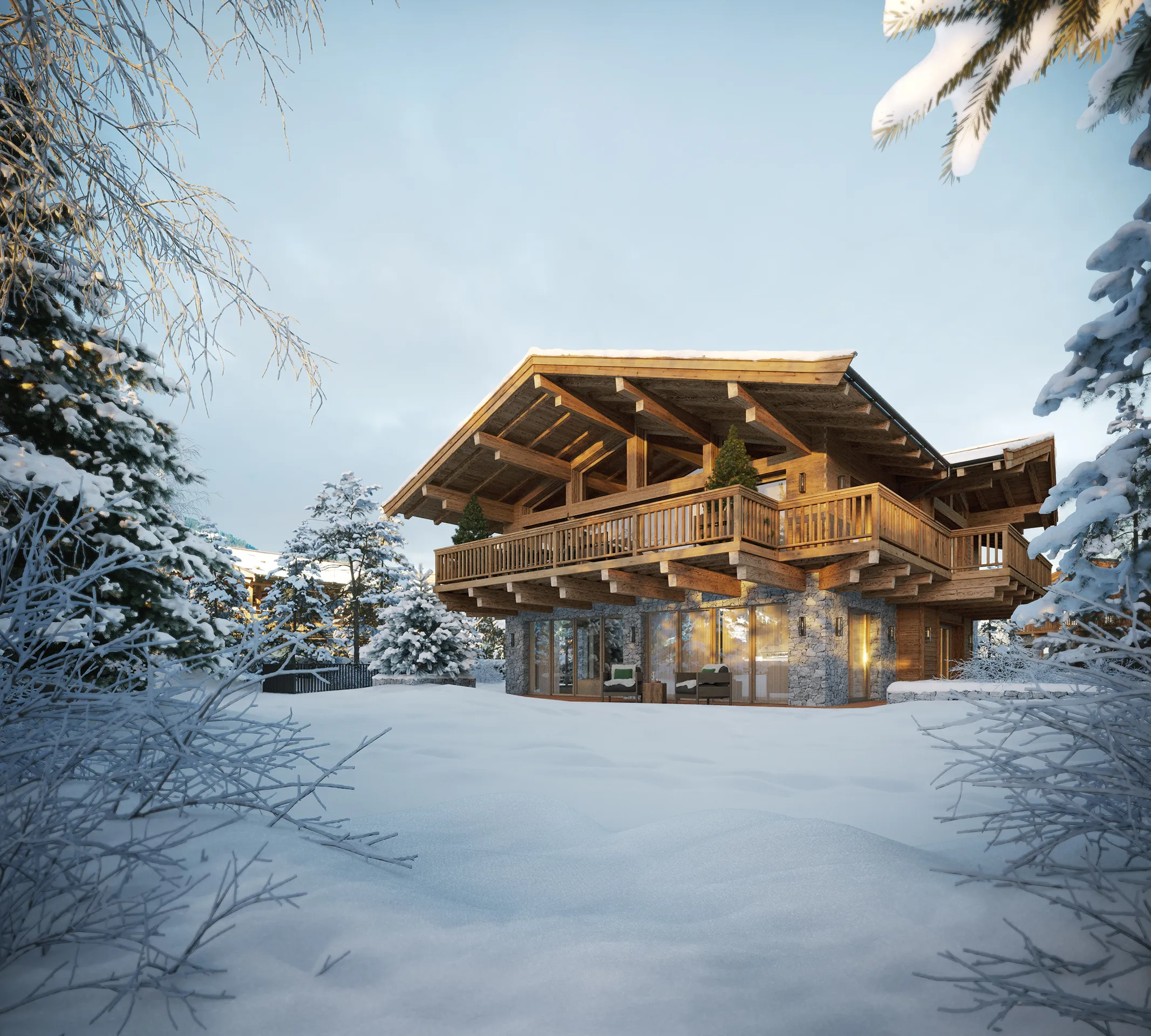 Villa Kitzbühel Austria Fassade eye level Photorealistic Cgi