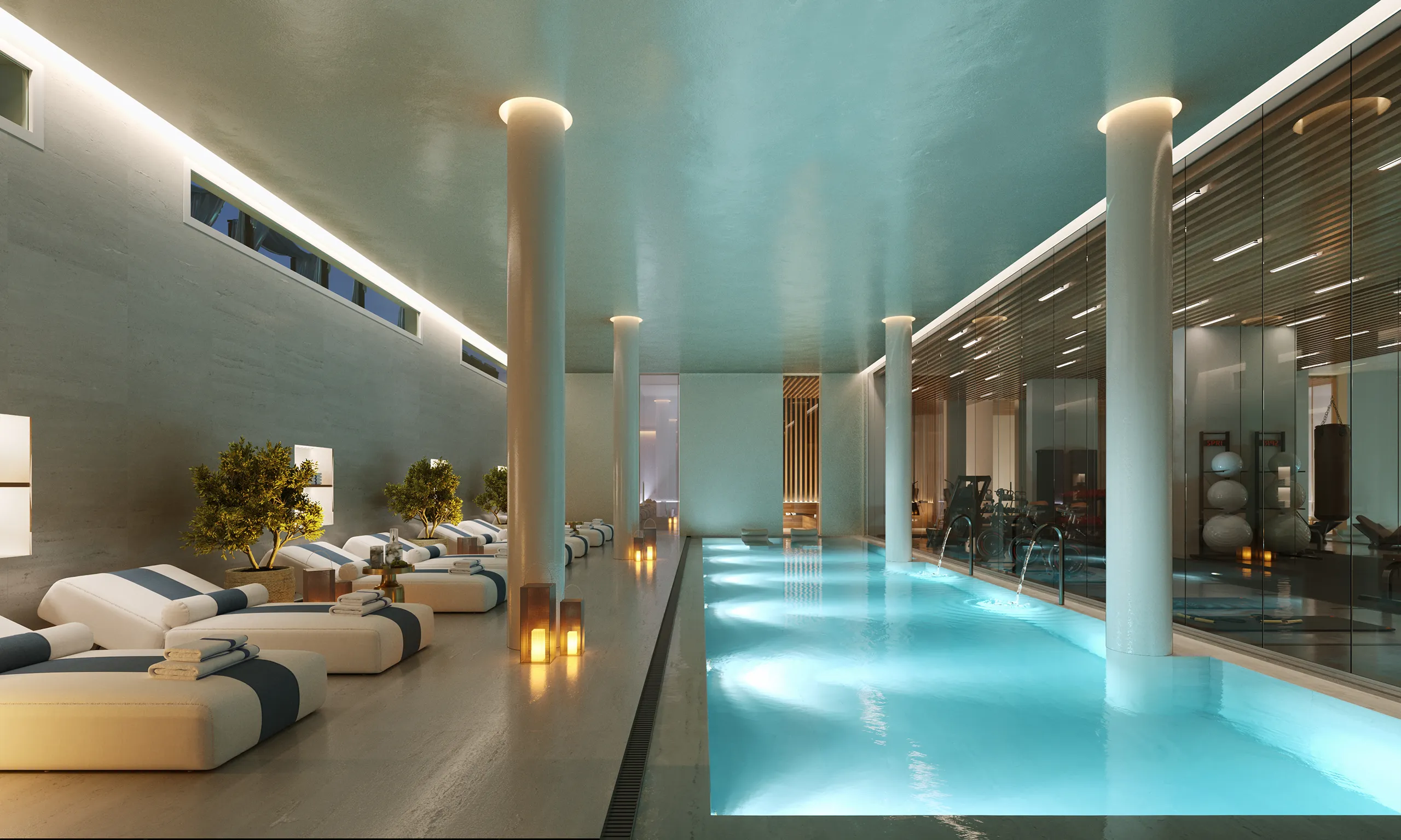 Apartments the Earth Marbella Interior Pool real estate renders
