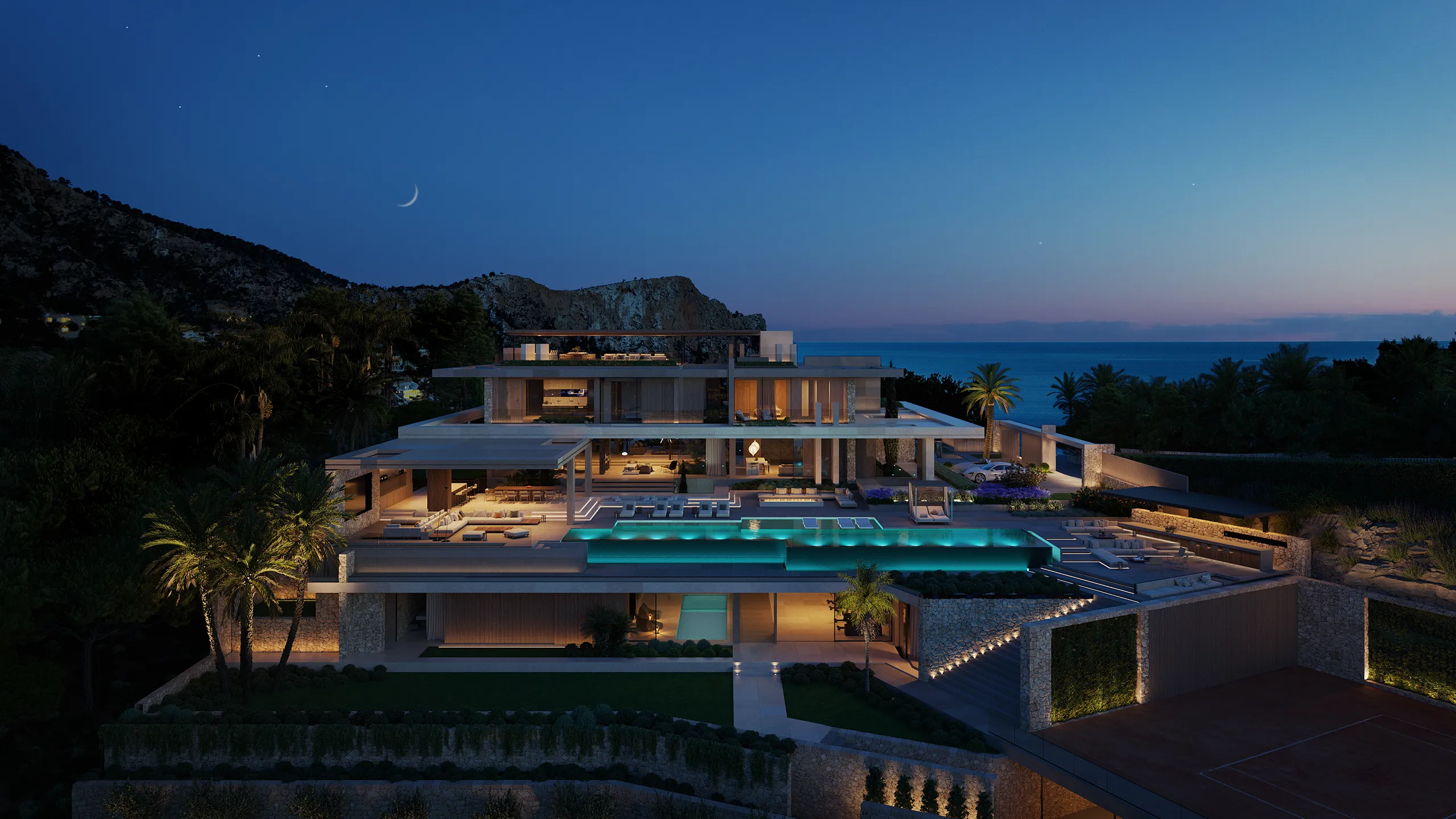 Estate Las Brisas Andratx Mallorca Aerial view photorealistic rendering