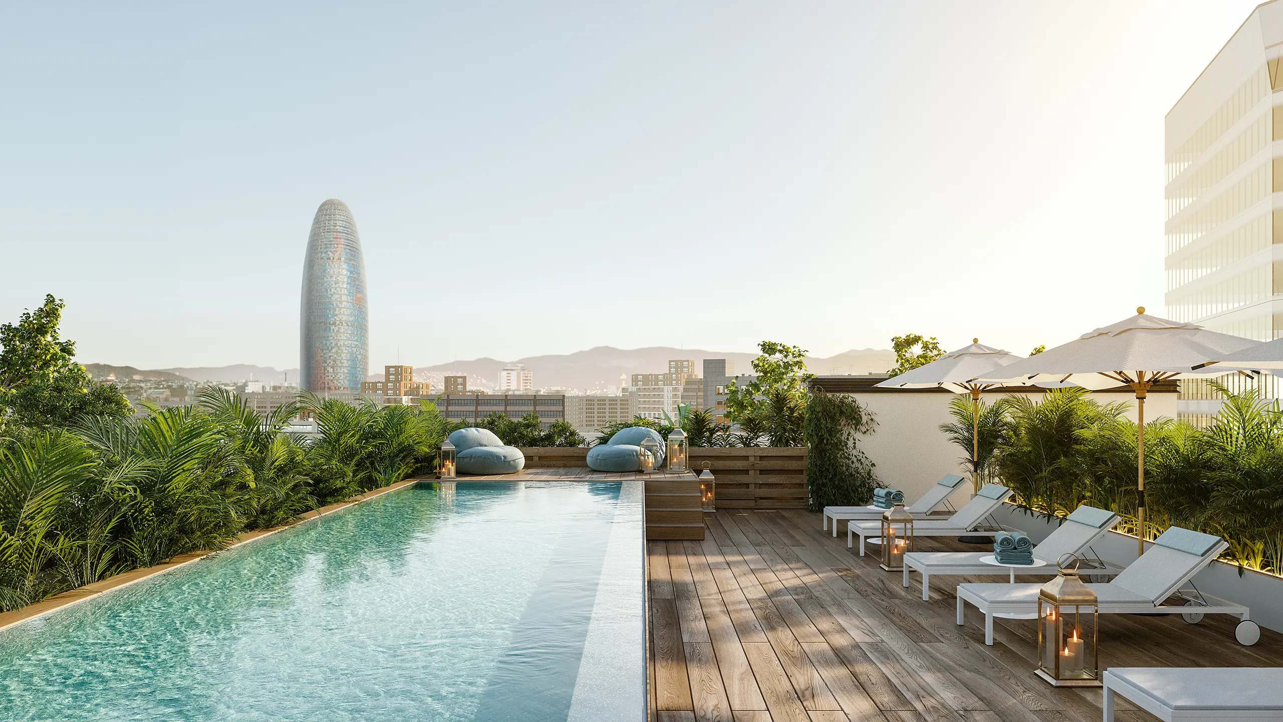 Viviendas Orfebreria Barcelona Pool Property Branding Rendering
