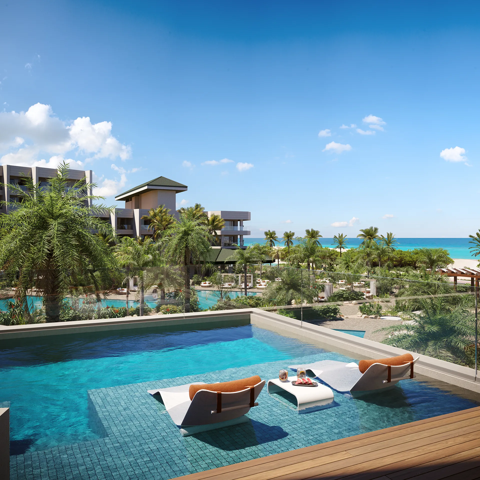 Hotel Joia Eagle Beach Aruba piscina Visualizacion fotorrealista
